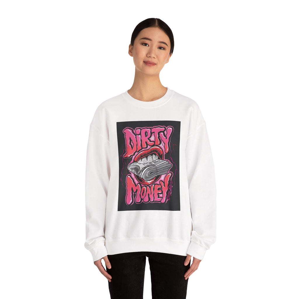 Dirty Money Crewneck Sweatshirt – Retro Graphic Money & Lips Design