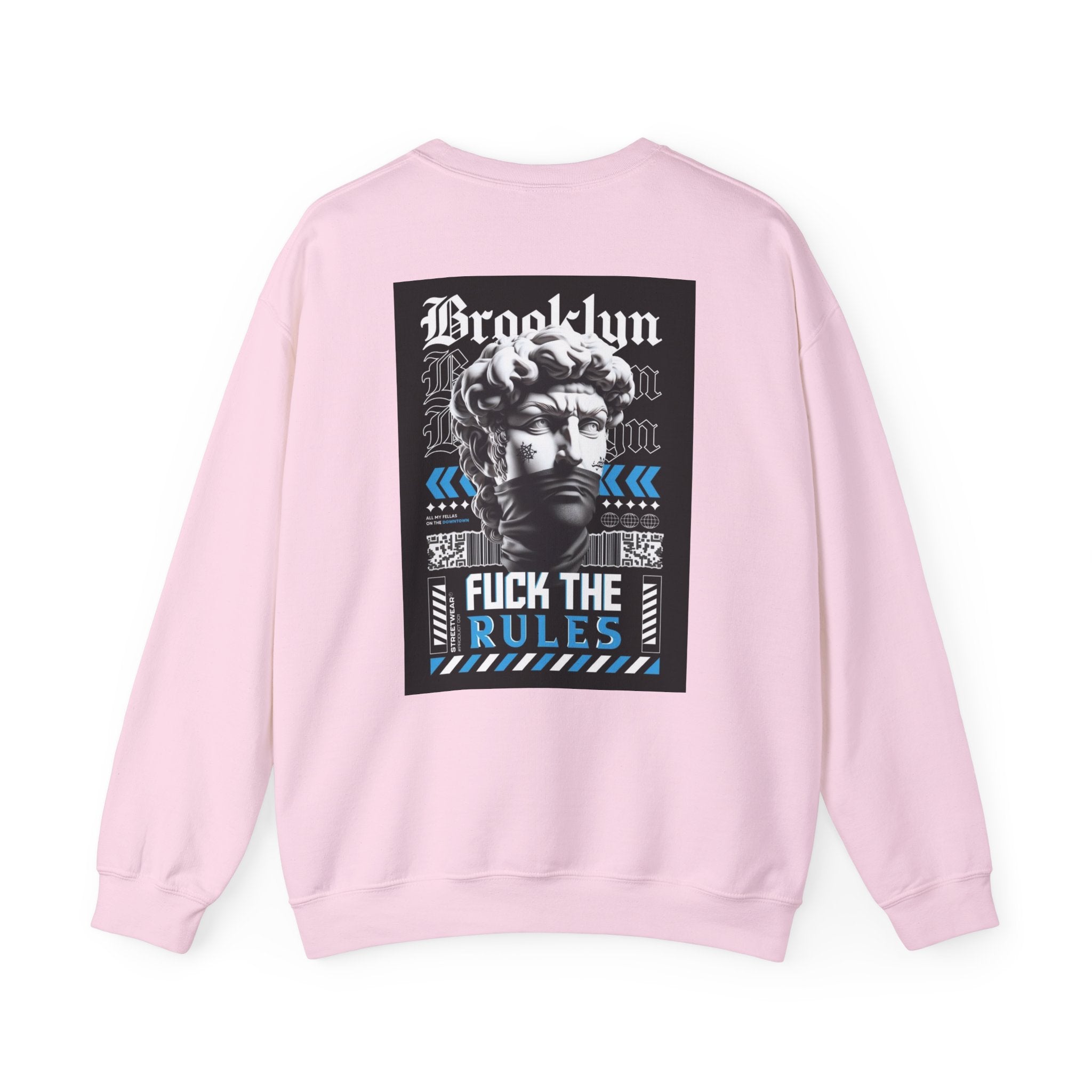 Crewneck Sweatshirt — 'Brooklyn' Statue Graphic with “Fuck the Rules” Streetwear Slogan