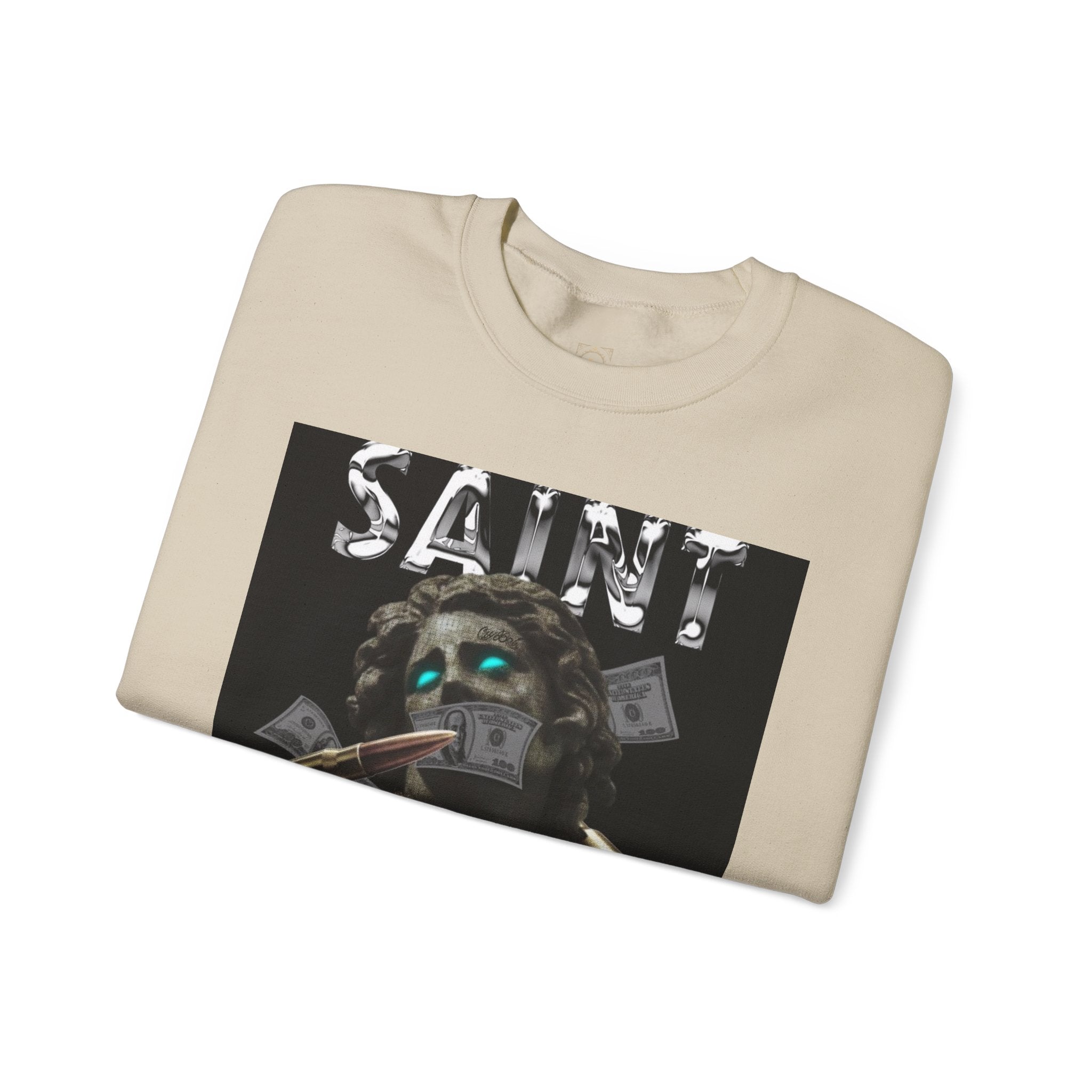 Saint Graphic Crewneck Sweatshirt — Dark Art Money Montage