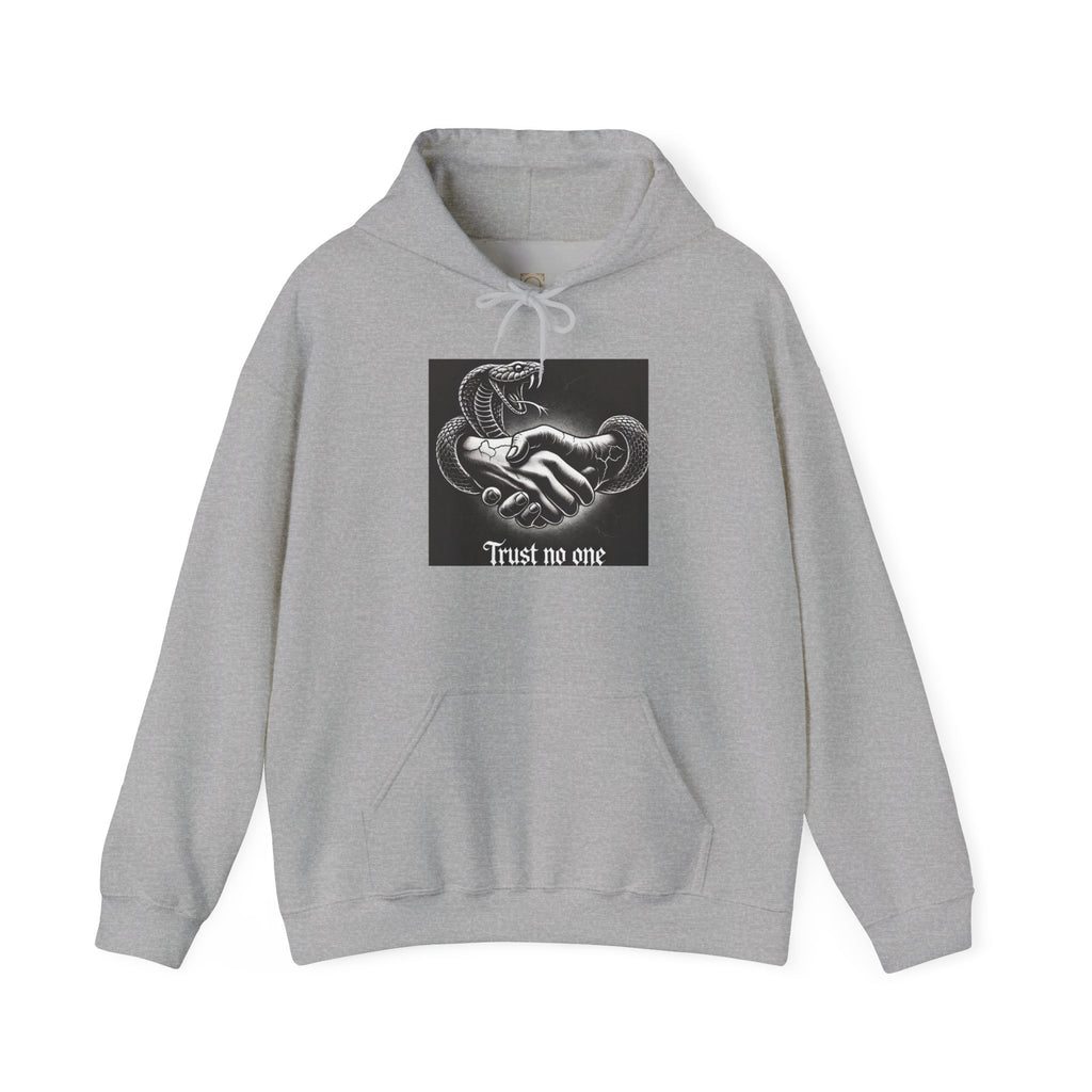 Trust No One Hoodie — Snake Handshake Graphic Hoodie