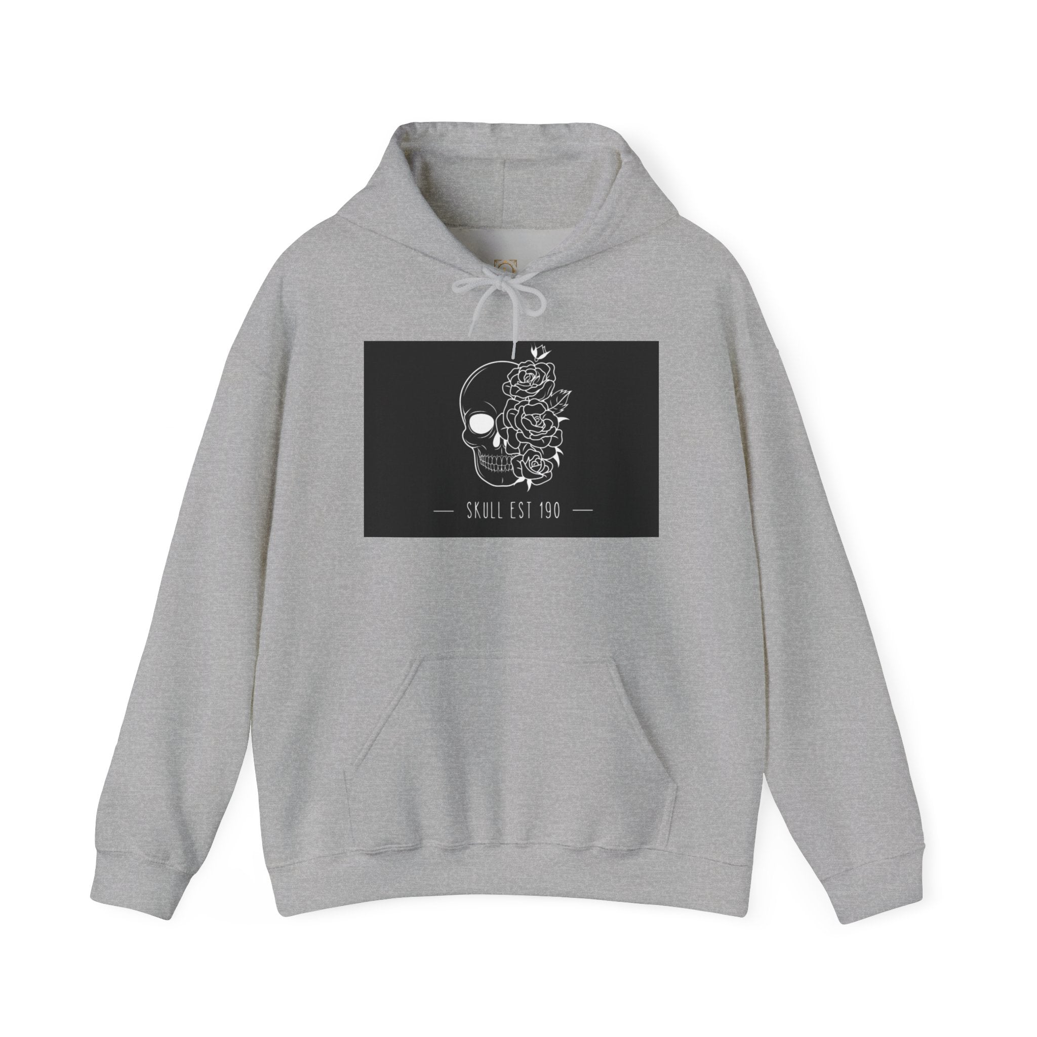 Skull & Roses Hoodie — 'Skull Est 199' Gothic Graphic Pullover