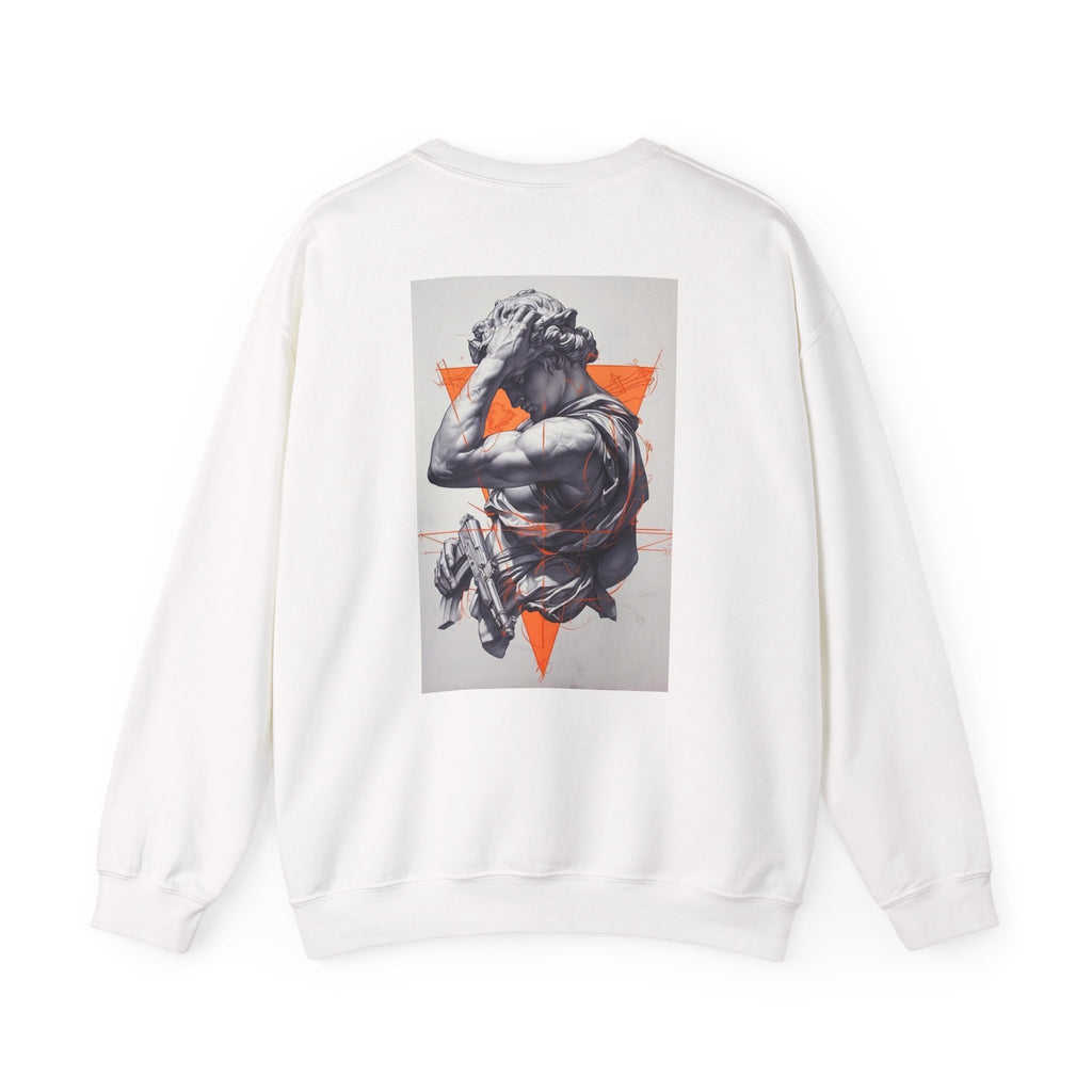 Statue Graphic Sweatshirt — Vintage Sculpture with Orange Triangle