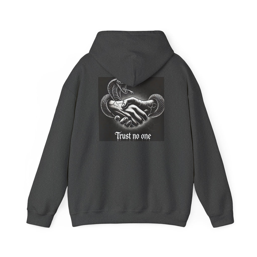 Trust No One Hoodie — Snake Handshake Graphic Hoodie