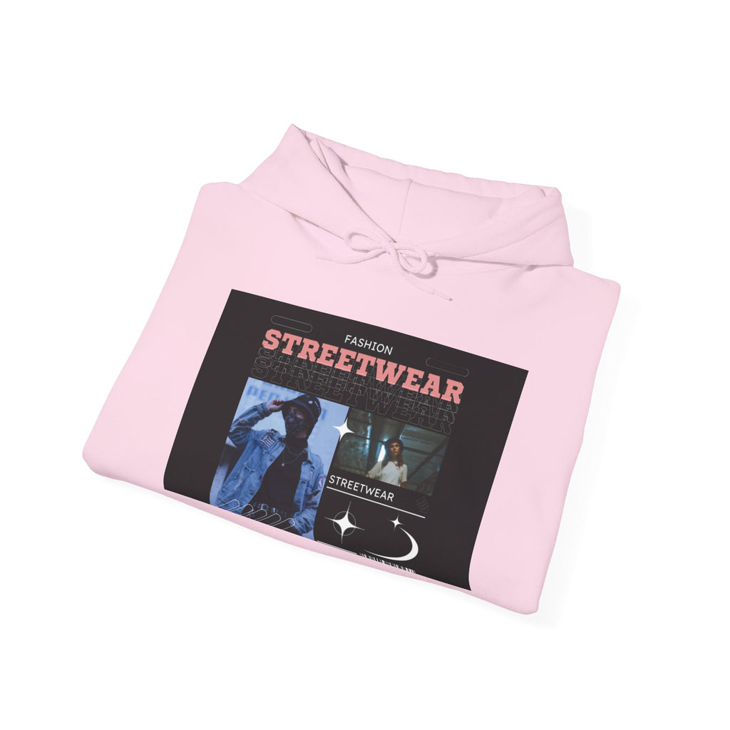 Streetwear Graphic Hoodie — Vintage Noir Collage "STREETWEAR" Design