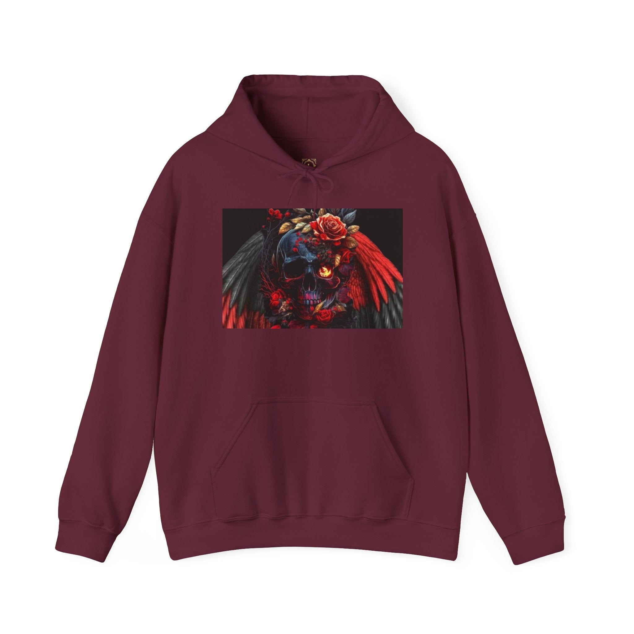 Skull Rose Wings Hoodie — Gothic Floral Skull Pullover