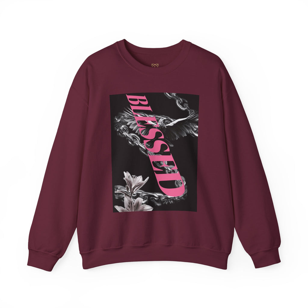 Blessed Crewneck Sweatshirt — Pink Script Floral Graphic