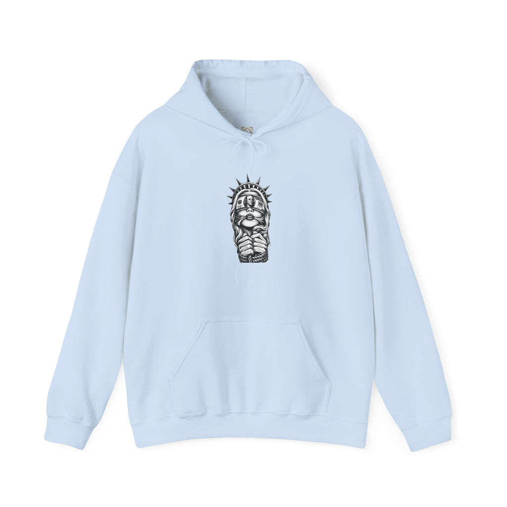 Statue of Liberty Prayer Hands Hoodie — Gothic Liberty Graphic Sweatshirt
