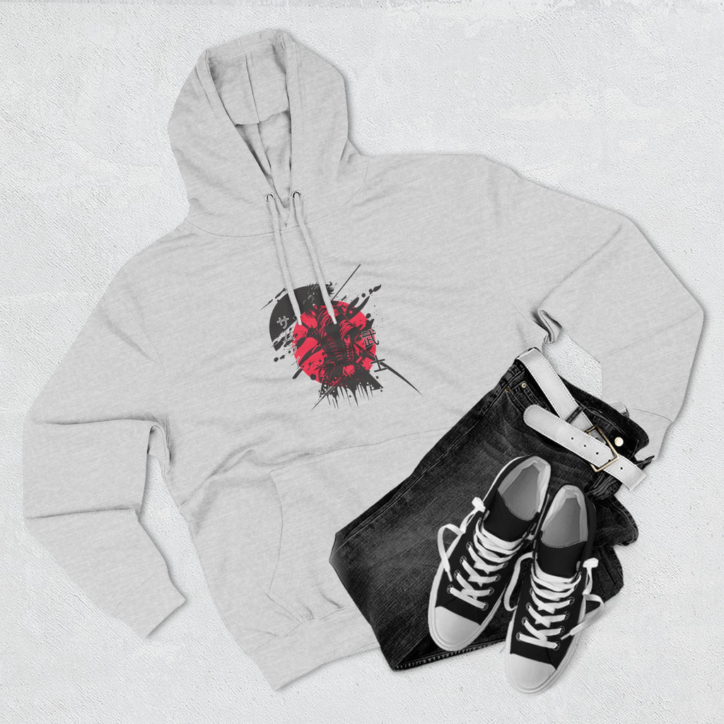 Grunge Rising Hoodie — Red Sun Graphic Fleece Hoodie