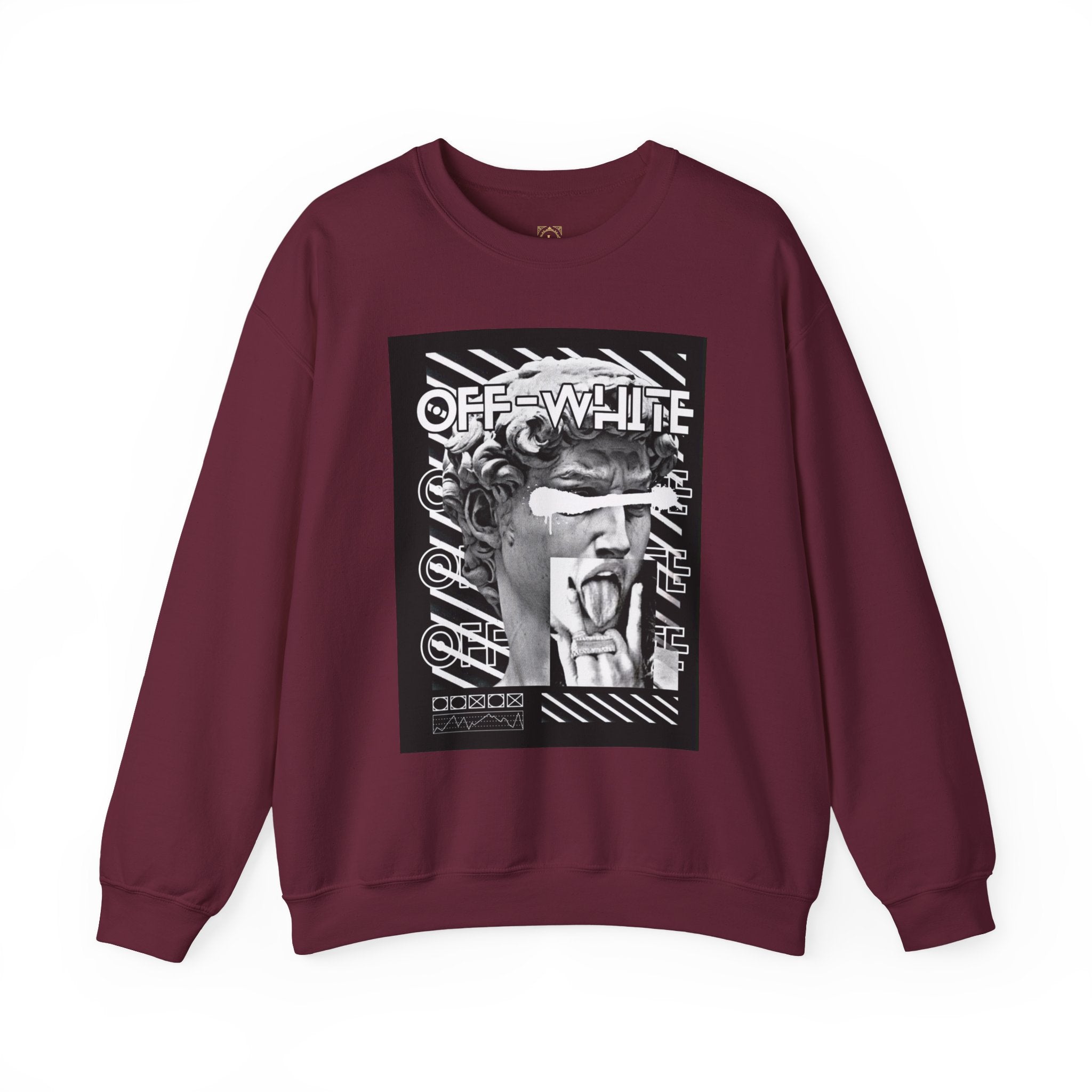 Statue Graphic Crewneck Sweatshirt — 'OFF-WHITE' Monochrome Streetwear Pullover
