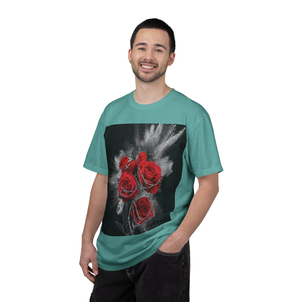 Rose Burst T-Shirt — Red Roses Graphic Tee with 'LEGACIESS' Back Logo