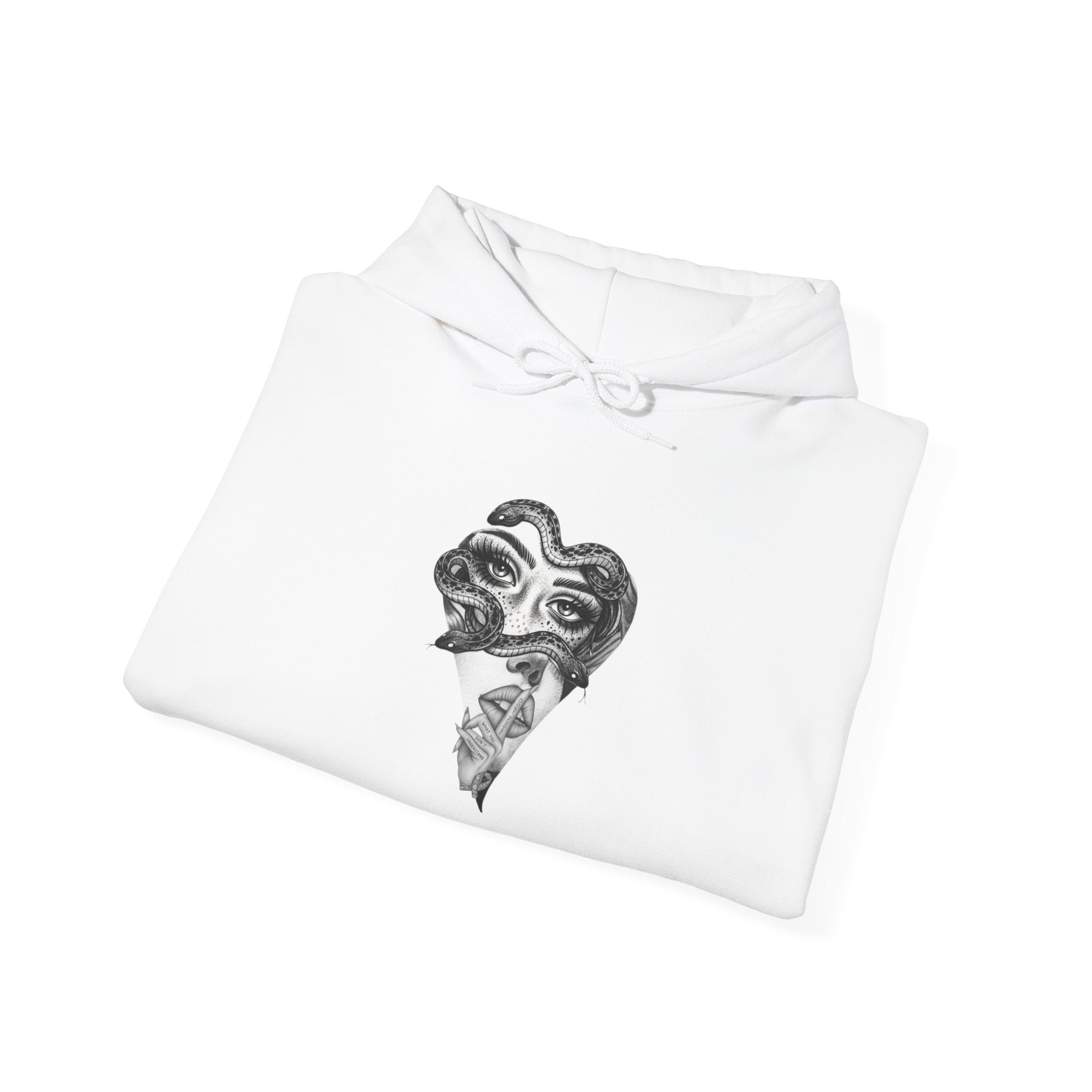 Abstract Heart Mask Hoodie — Surreal Black & White Graphic Pullover