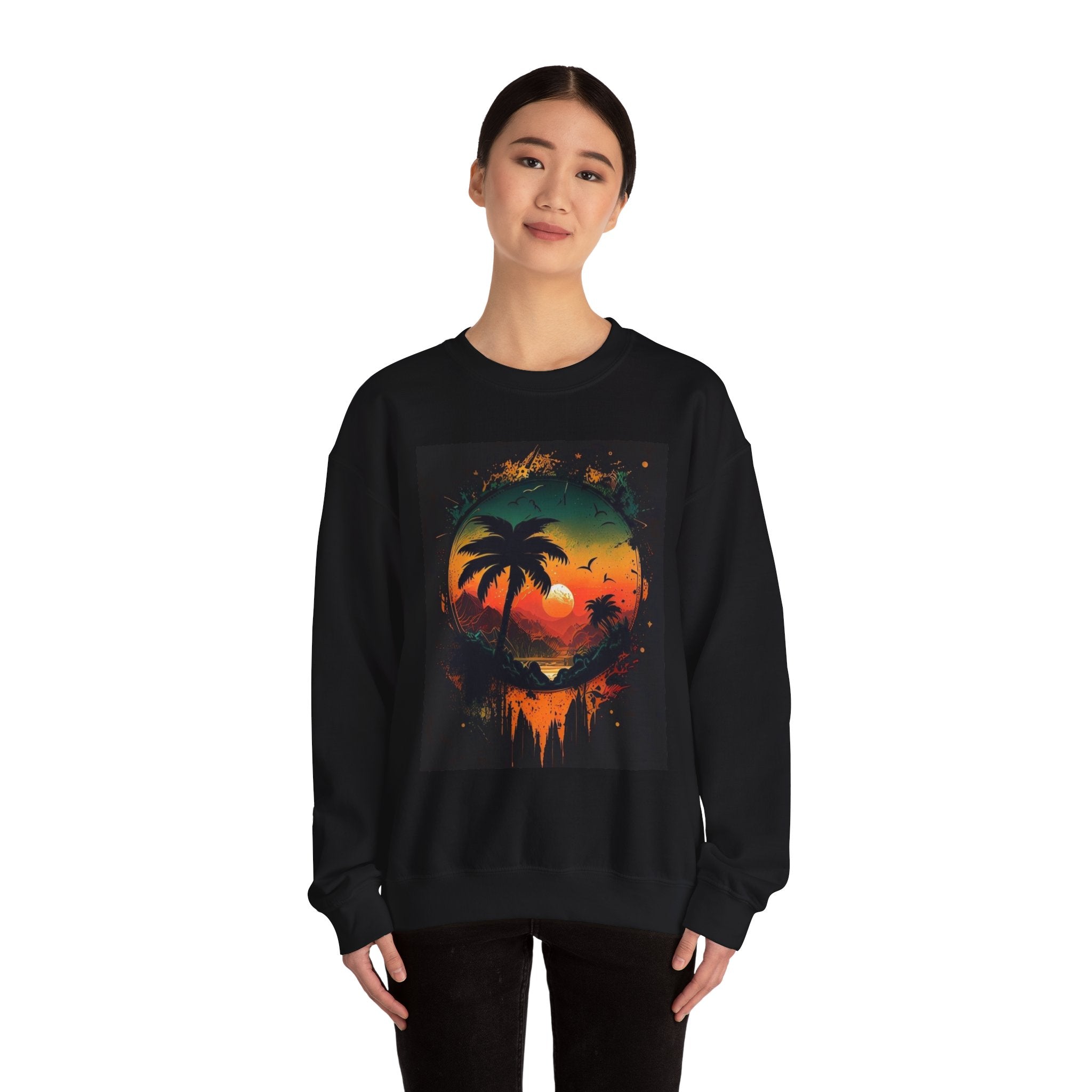 Sunset Island Sweatshirt — Tropical Palm Sunset Crewneck