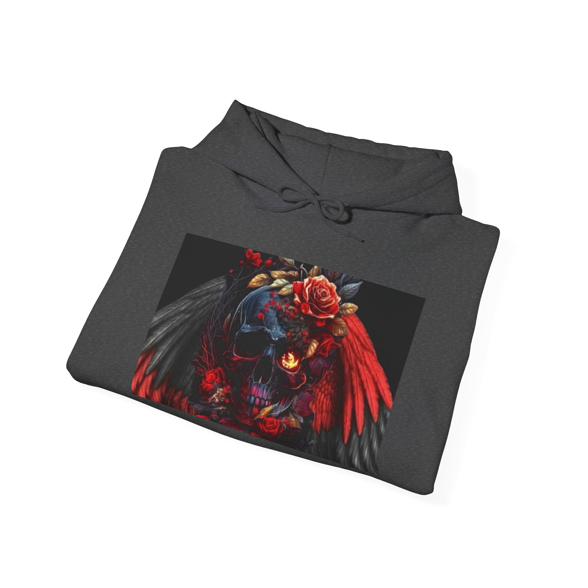 Skull Rose Wings Hoodie — Gothic Floral Skull Pullover