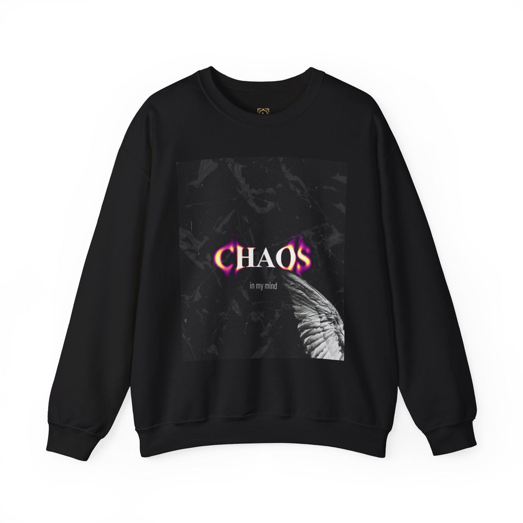 Chaos Graphic Crewneck Sweatshirt — "CHAOS in my mind" Gothic Wing Design