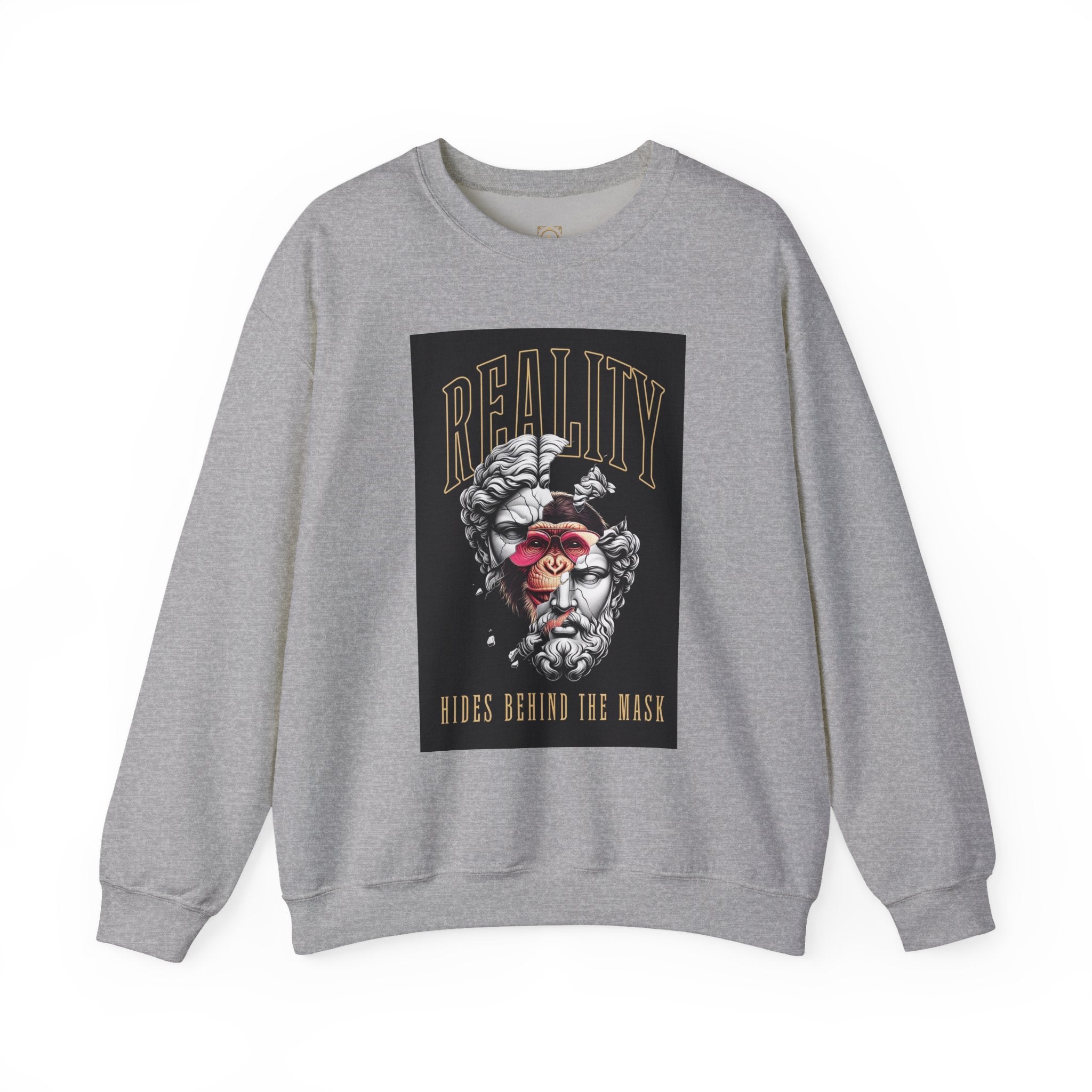 Crewneck Sweatshirt — "Reality Hides Behind The Mask" Graphic Pullover