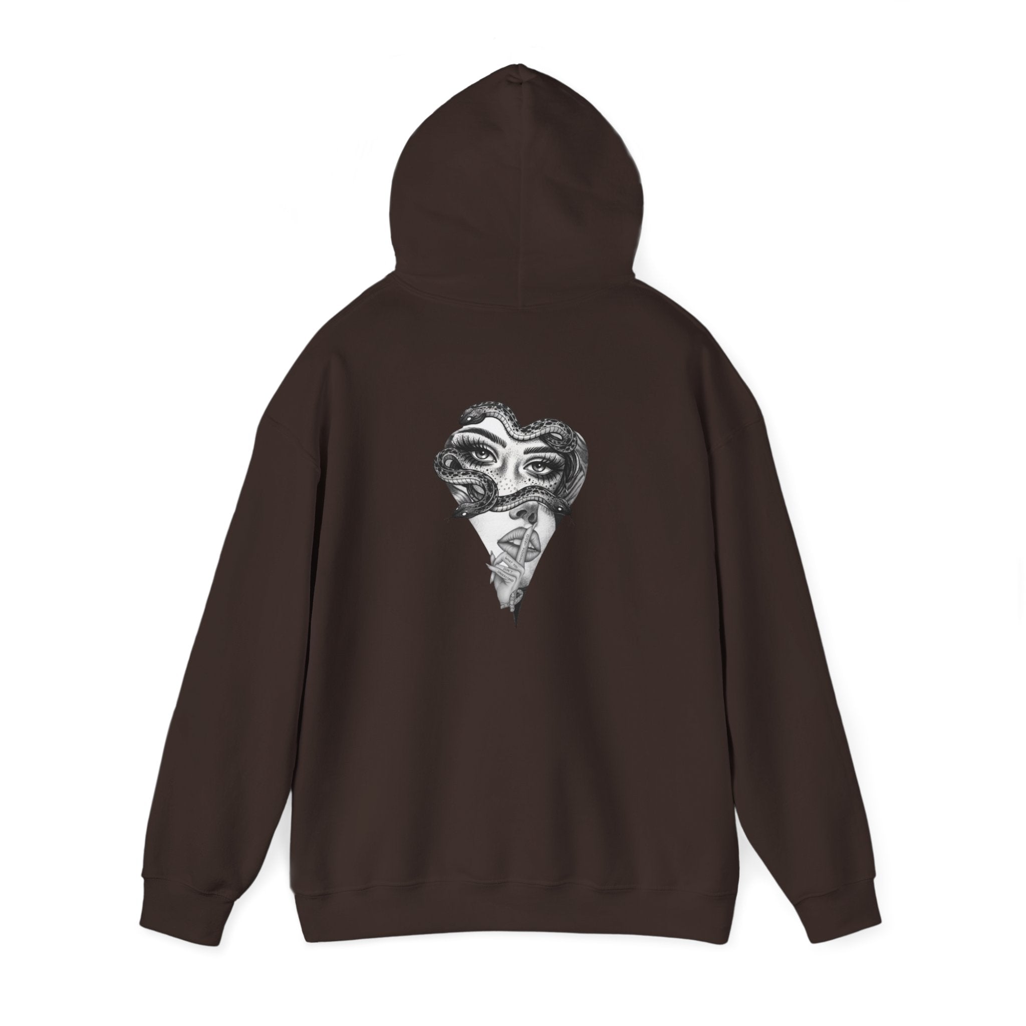 Abstract Heart Mask Hoodie — Surreal Black & White Graphic Pullover