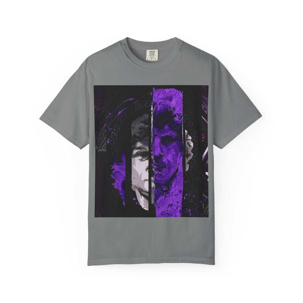 Dramatic Split-Face Graphic T-Shirt — Purple Noir Portrait Tee
