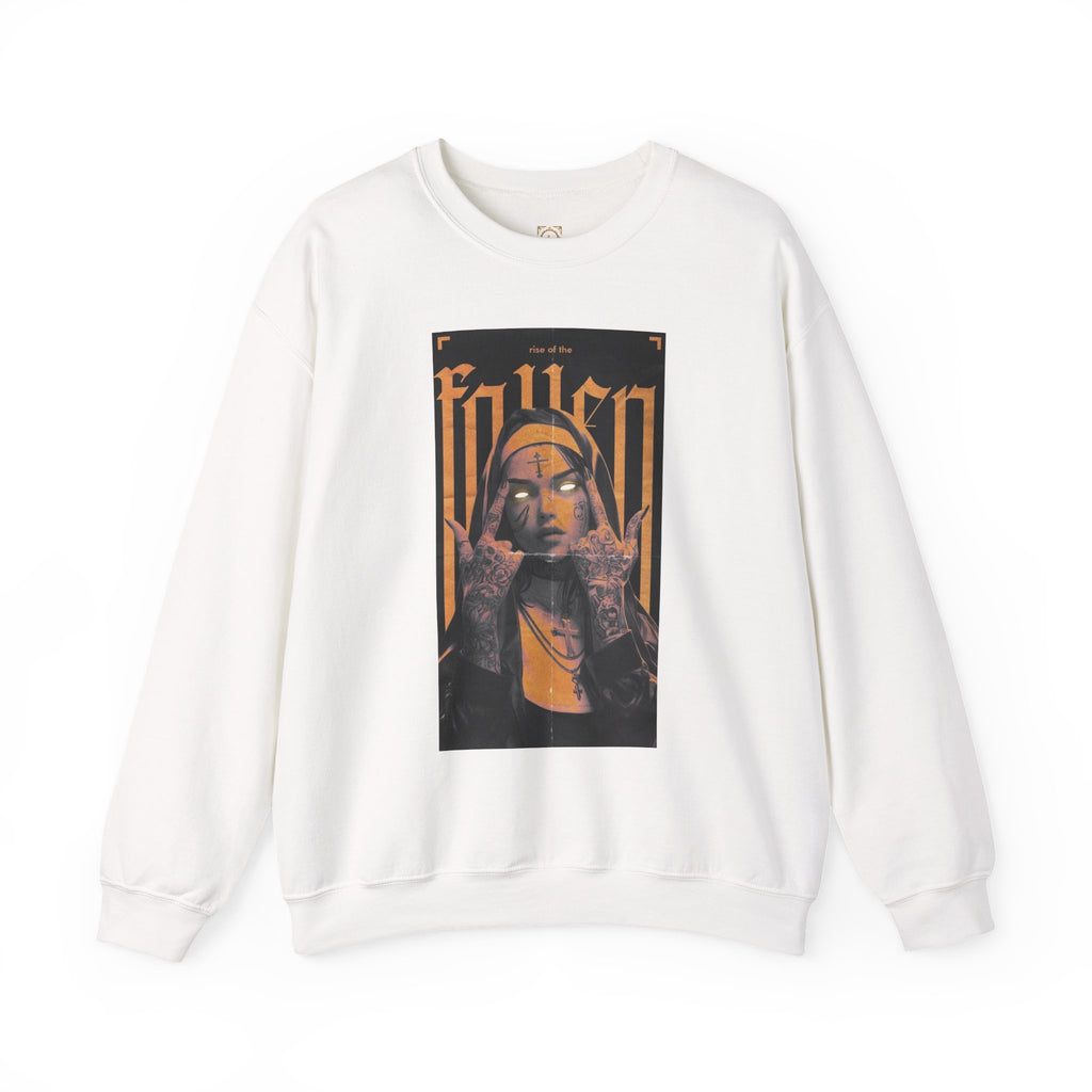 Fallen Gothic Crewneck Sweatshirt — Dark Tattooed Nun Graphic