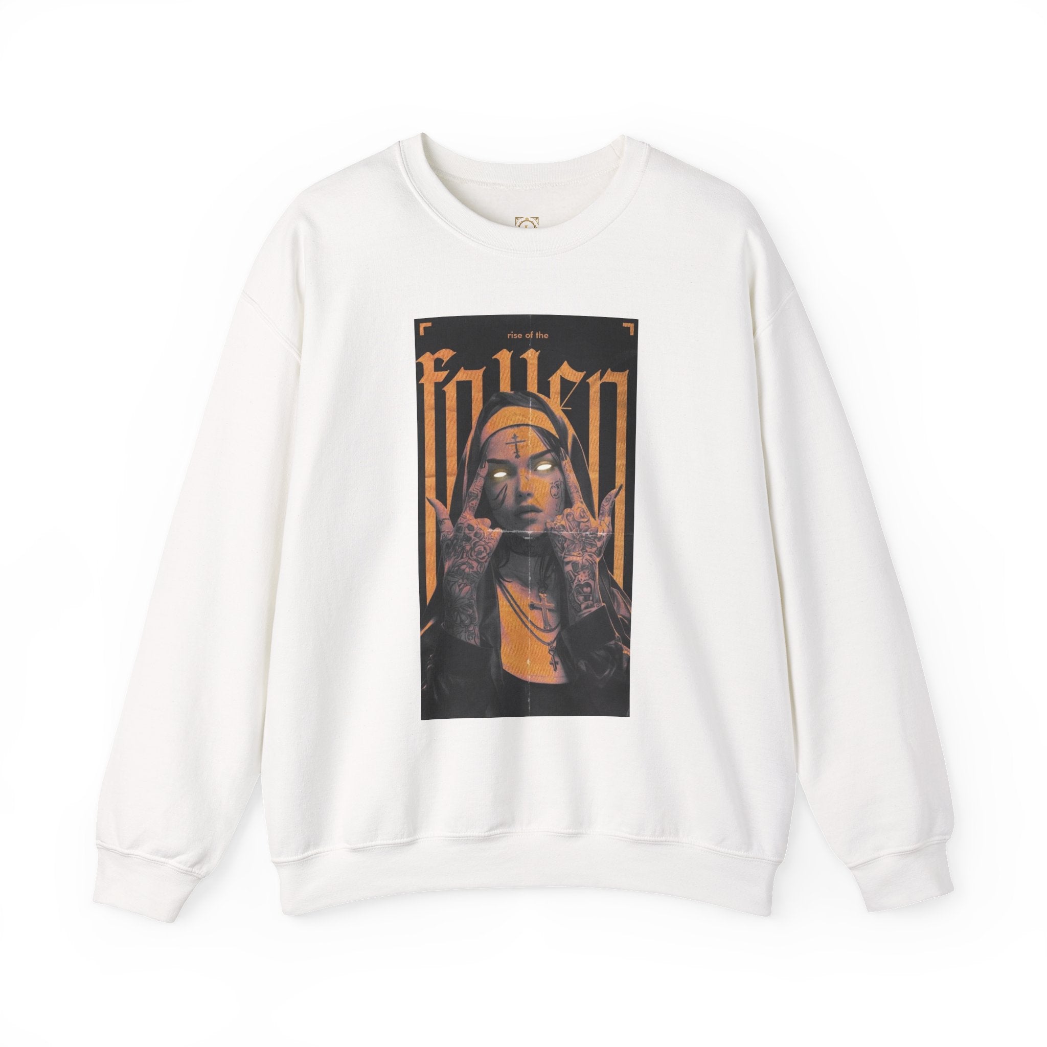 Fallen Gothic Crewneck Sweatshirt — Dark Tattooed Nun Graphic