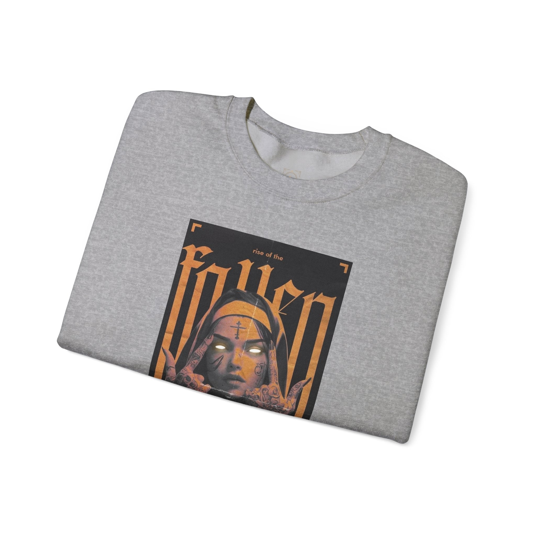 Fallen Gothic Crewneck Sweatshirt — Dark Tattooed Nun Graphic