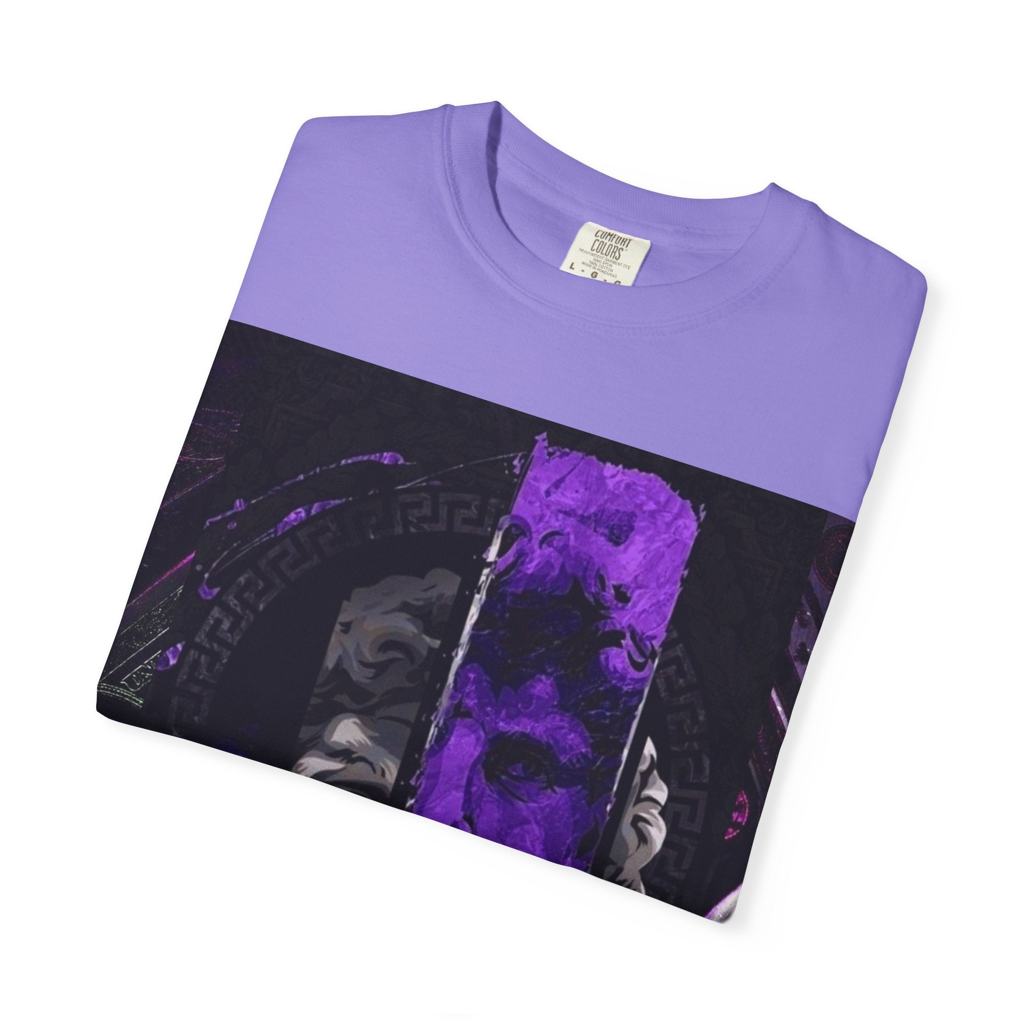 Dramatic Split-Face Graphic T-Shirt — Purple Noir Portrait Tee
