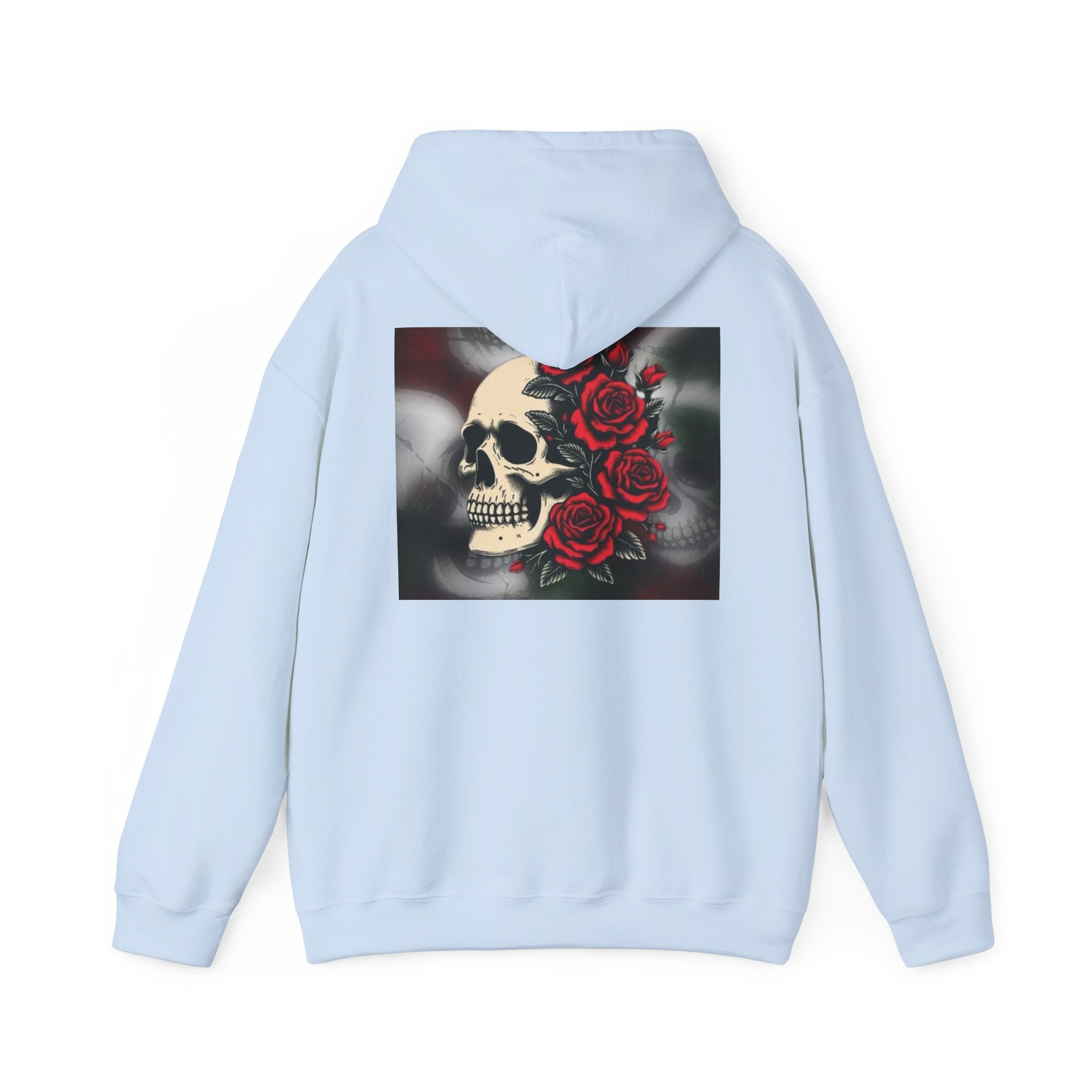 Skull with Red Roses Hoodie — Gothic Floral Skull Sweatshirt