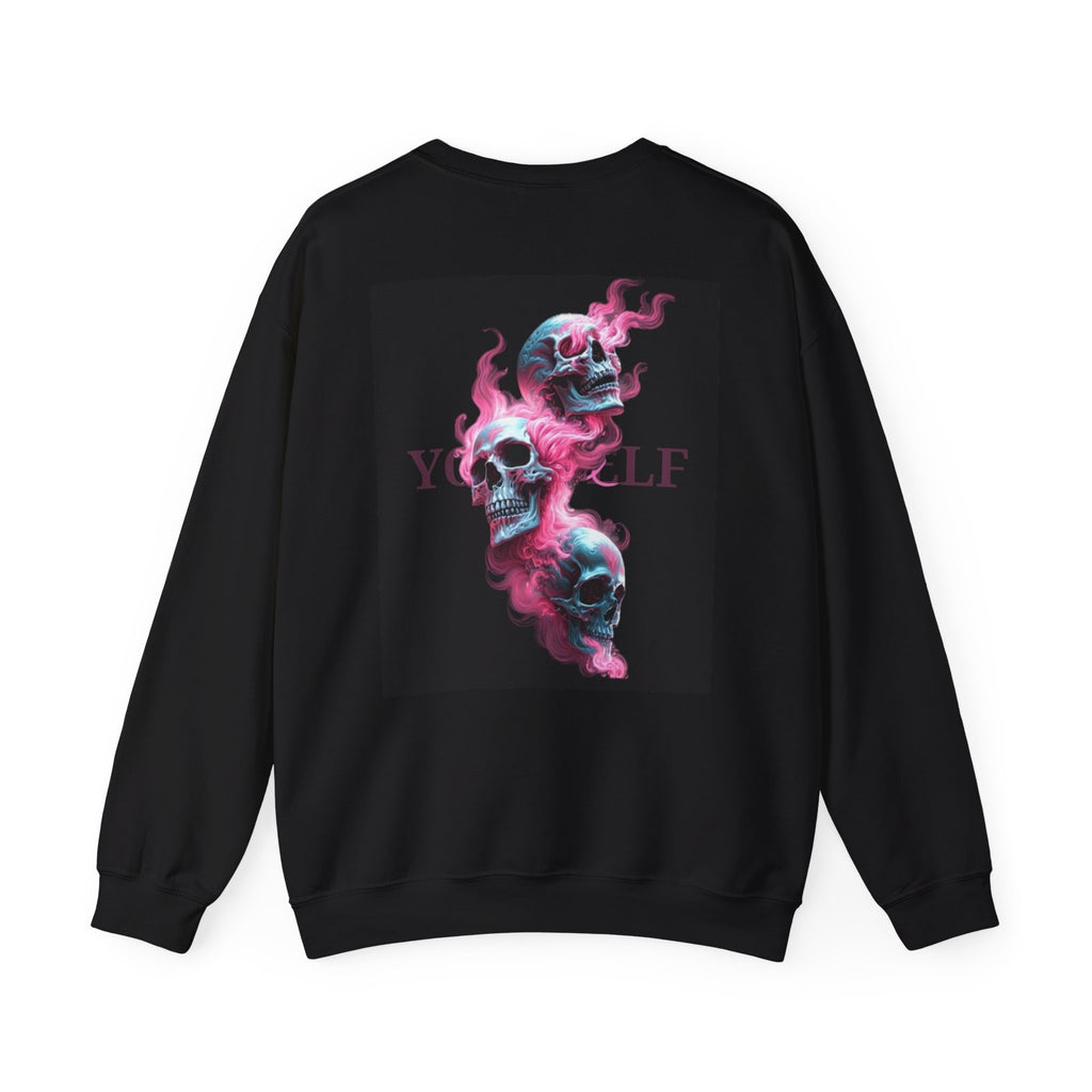 Skull Smoke Crewneck Sweatshirt — Neon Pink & Blue Gothic Graphic