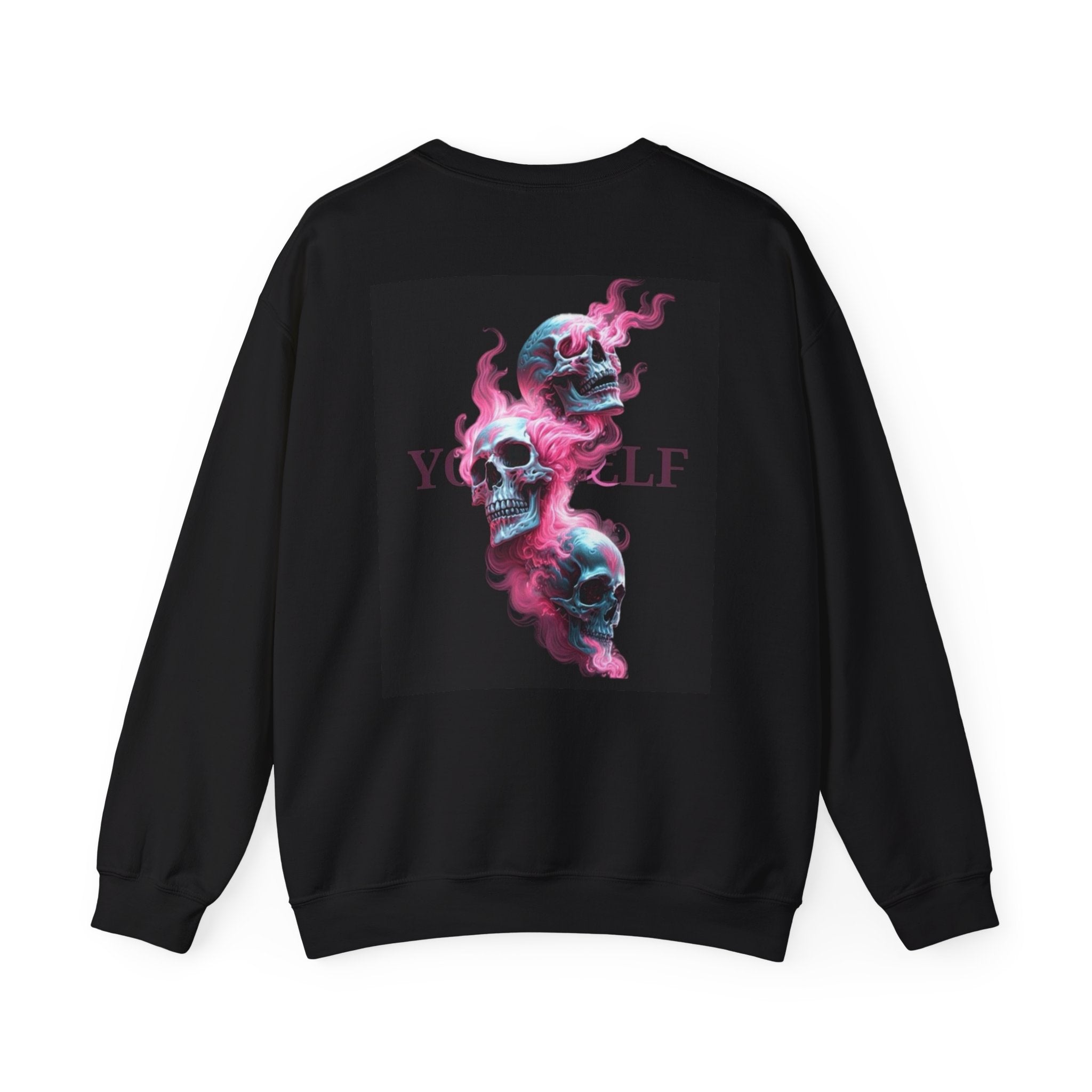 Skull Smoke Crewneck Sweatshirt — Neon Pink & Blue Gothic Graphic