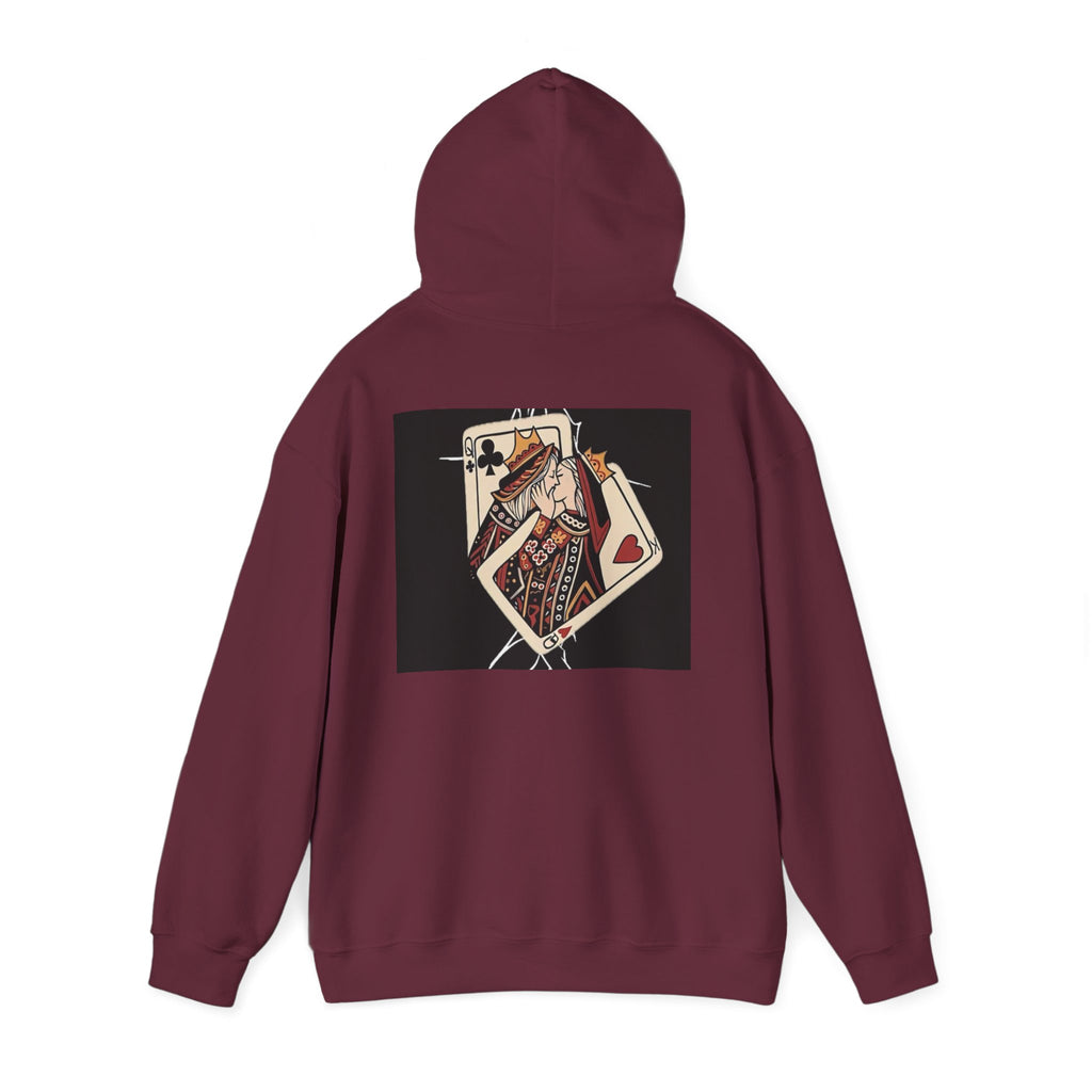 Queen of Hearts Playing Card Hoodie — Vintage Tattoo Style Card Art