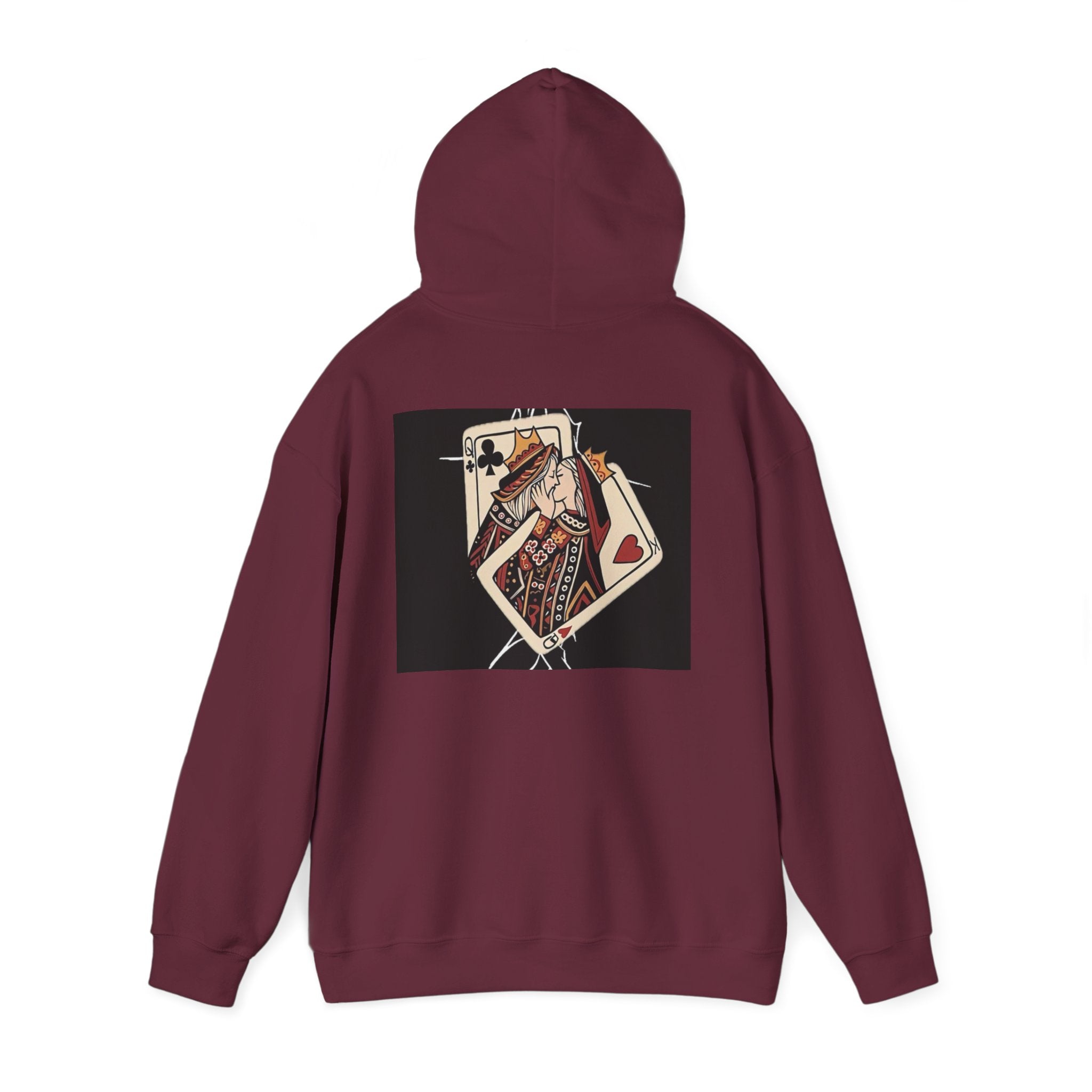 Queen of Hearts Playing Card Hoodie — Vintage Tattoo Style Card Art