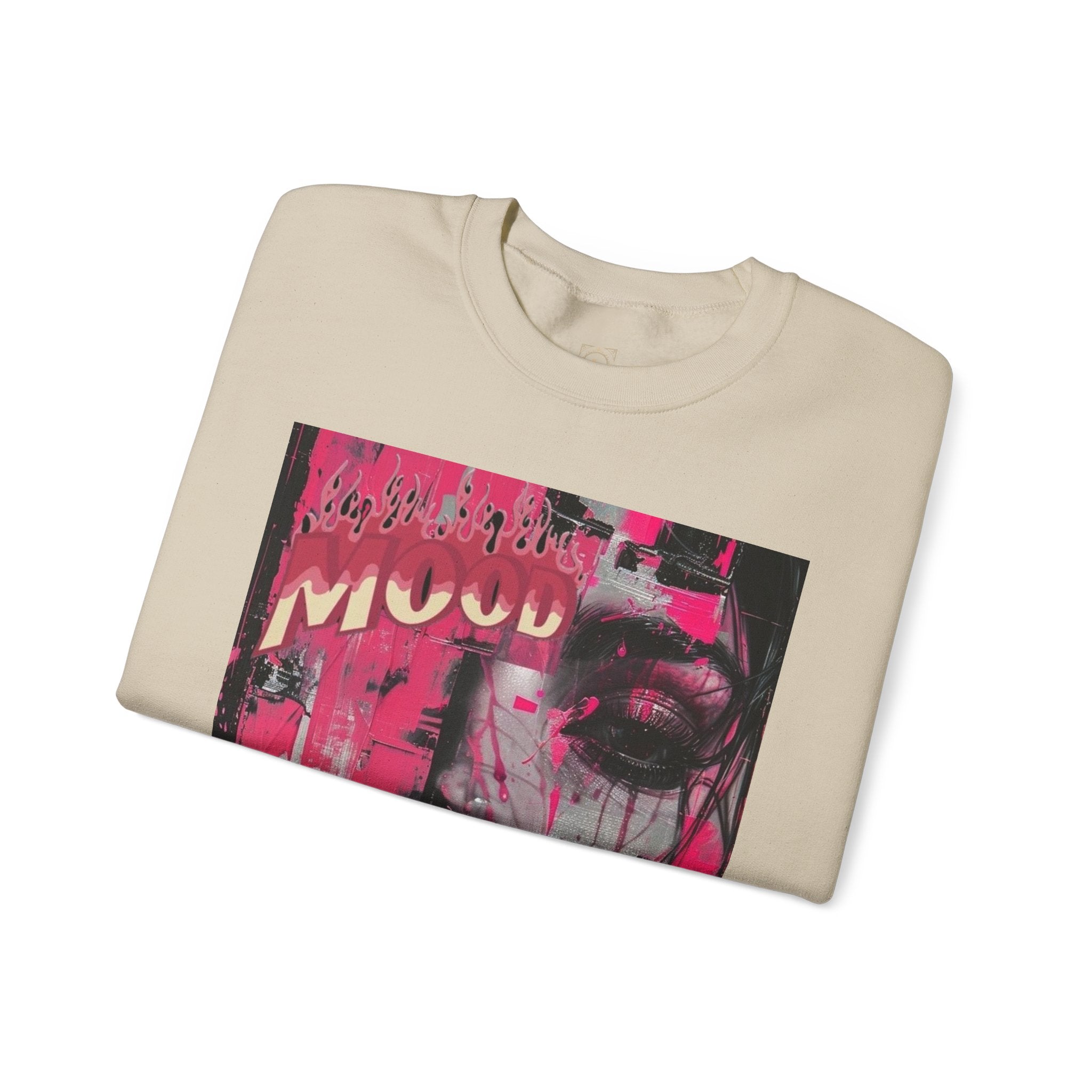 Graphic Crewneck Sweatshirt — Pink Glitch Portrait “MOOD”
