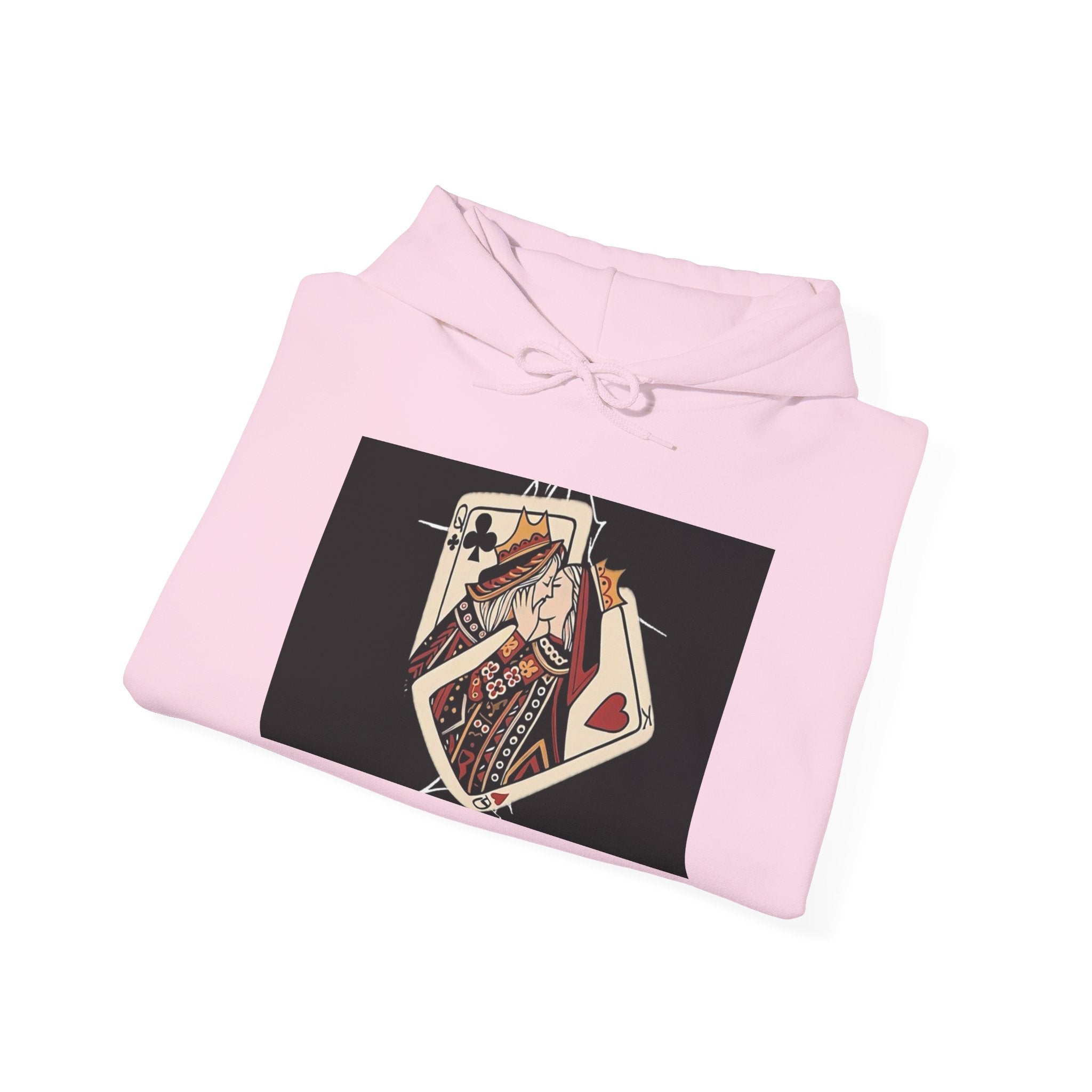 Queen of Hearts Playing Card Hoodie — Vintage Tattoo Style Card Art