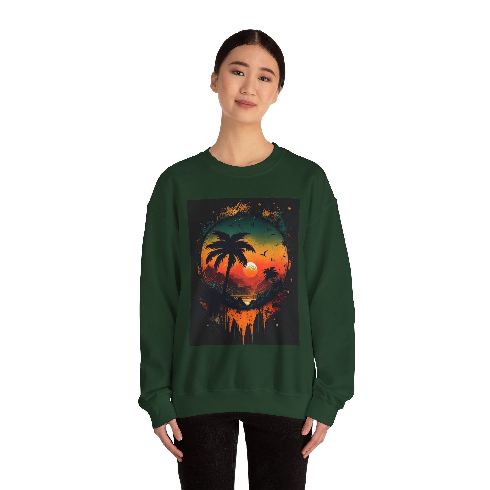 Sunset Island Sweatshirt — Tropical Palm Sunset Crewneck