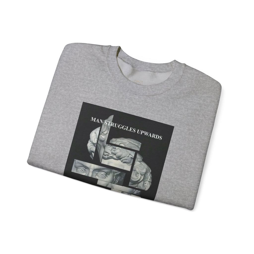 Dream Fragment Crewneck Sweatshirt — 'Man Struggles Upwards' Statue Collage