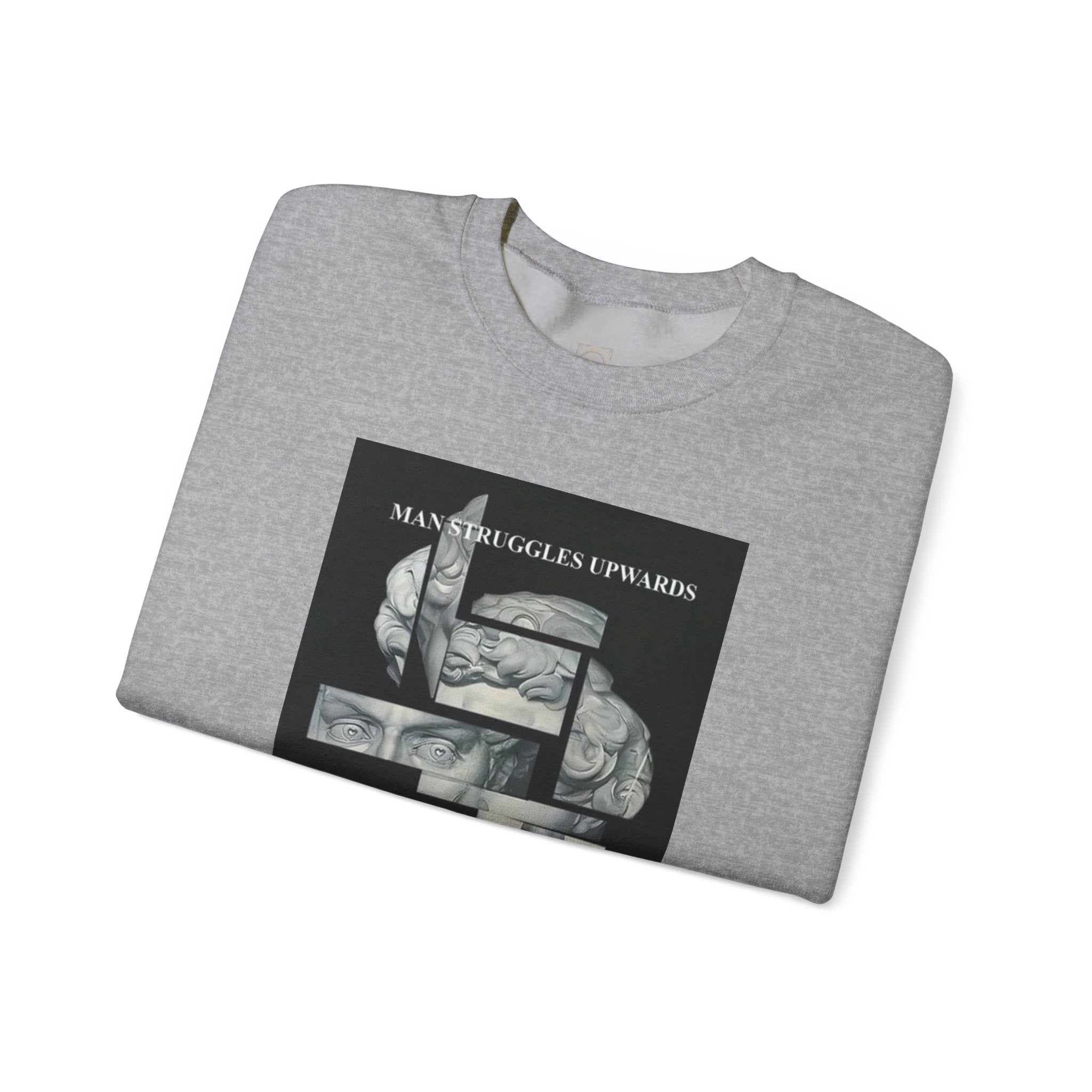 Dream Fragment Crewneck Sweatshirt — 'Man Struggles Upwards' Statue Collage