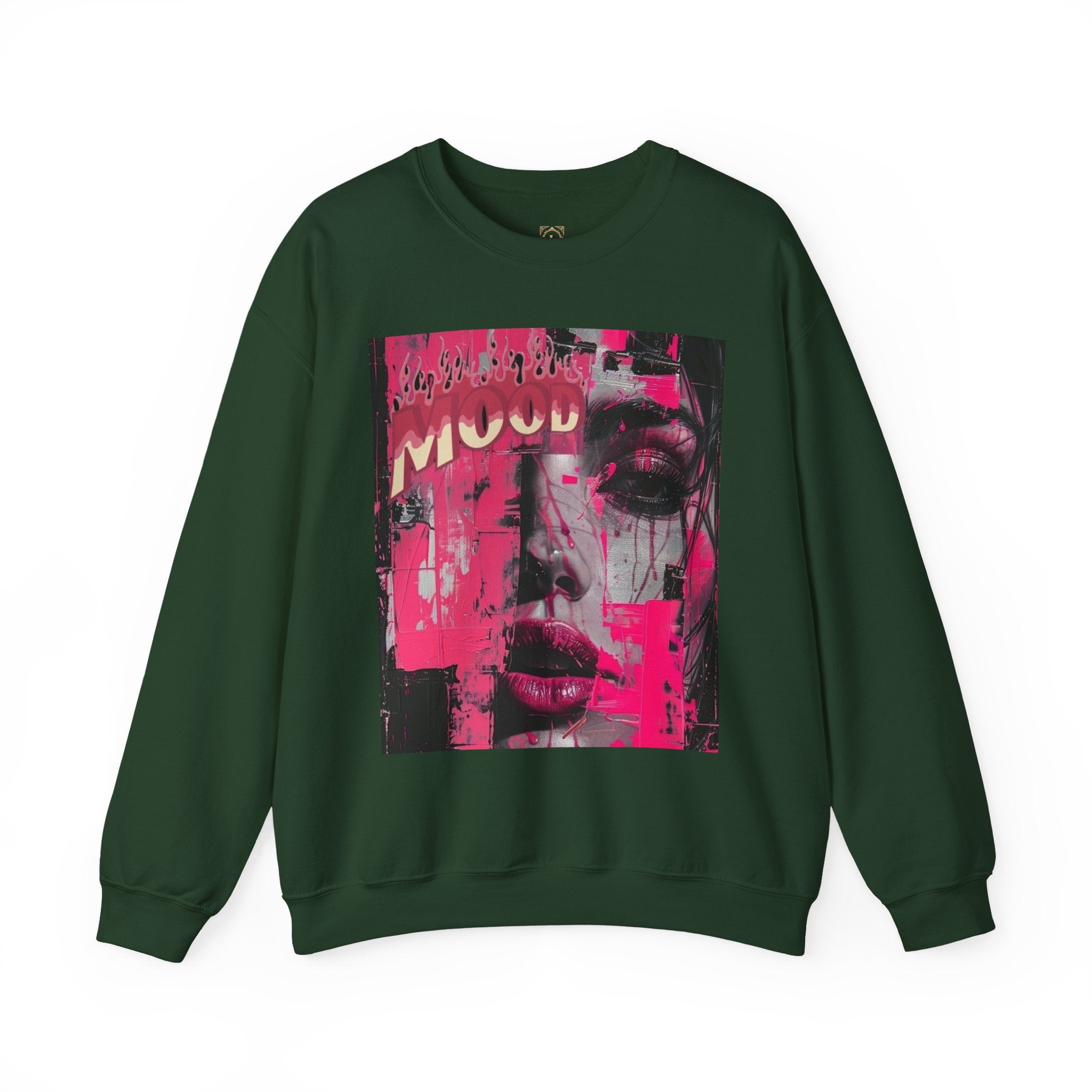 Graphic Crewneck Sweatshirt — Pink Glitch Portrait “MOOD”