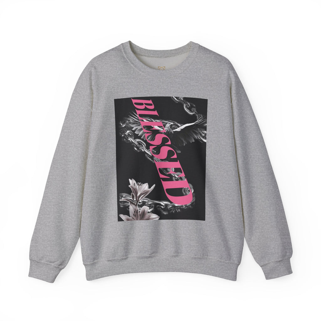 Blessed Crewneck Sweatshirt — Pink Script Floral Graphic
