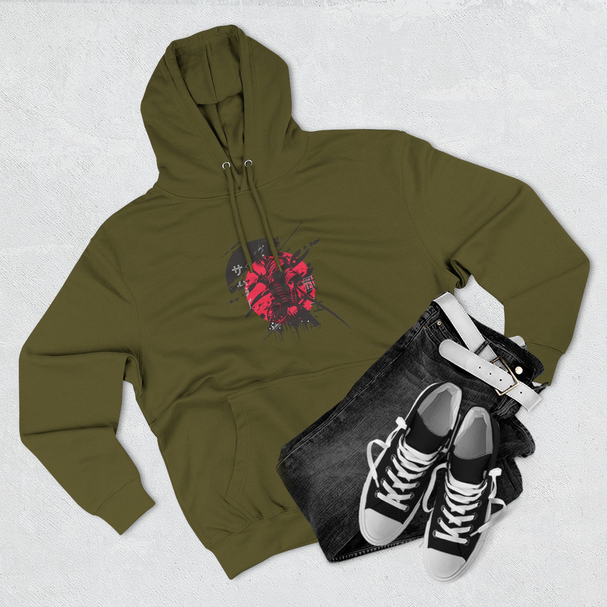 Grunge Rising Hoodie — Red Sun Graphic Fleece Hoodie