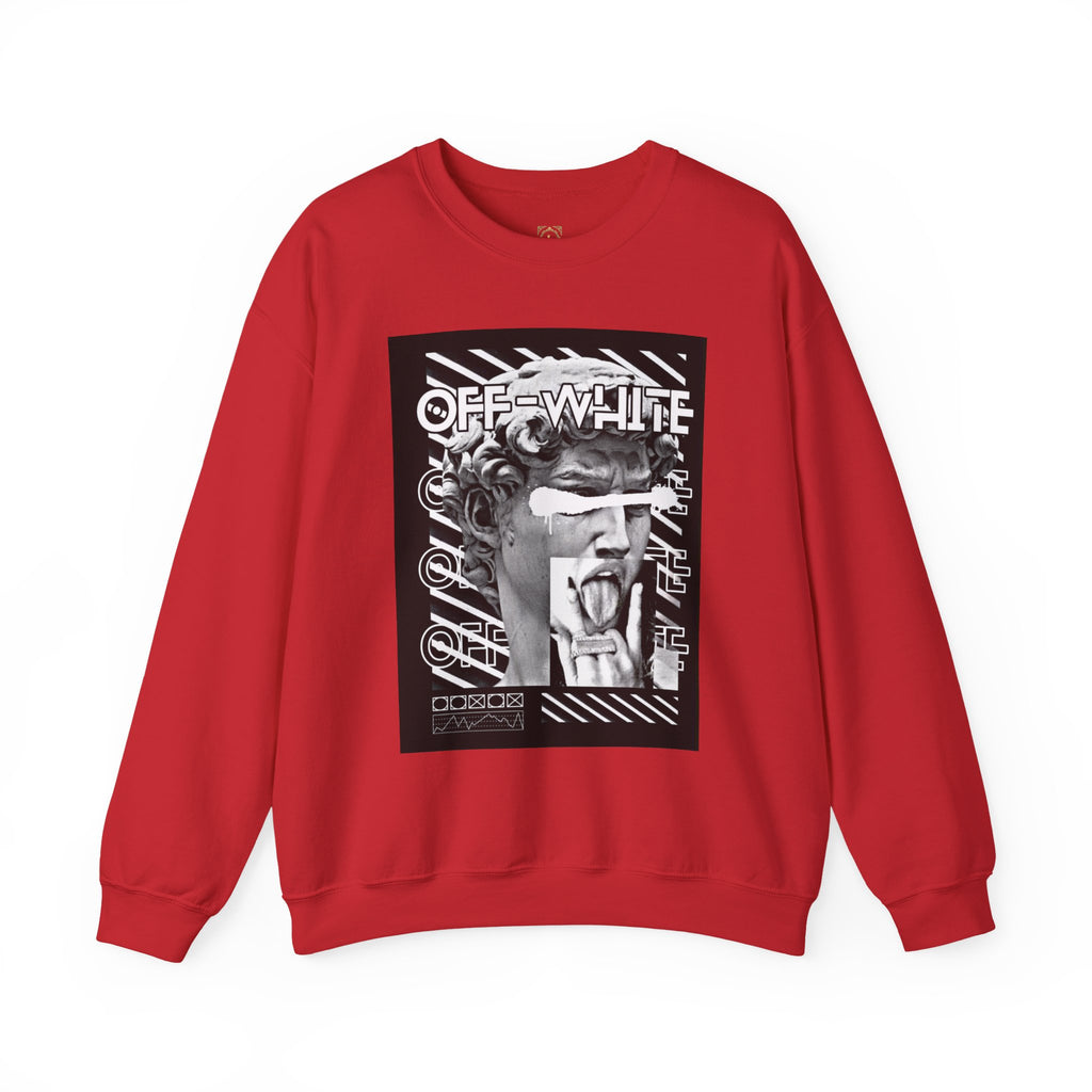 Statue Graphic Crewneck Sweatshirt — 'OFF-WHITE' Monochrome Streetwear Pullover