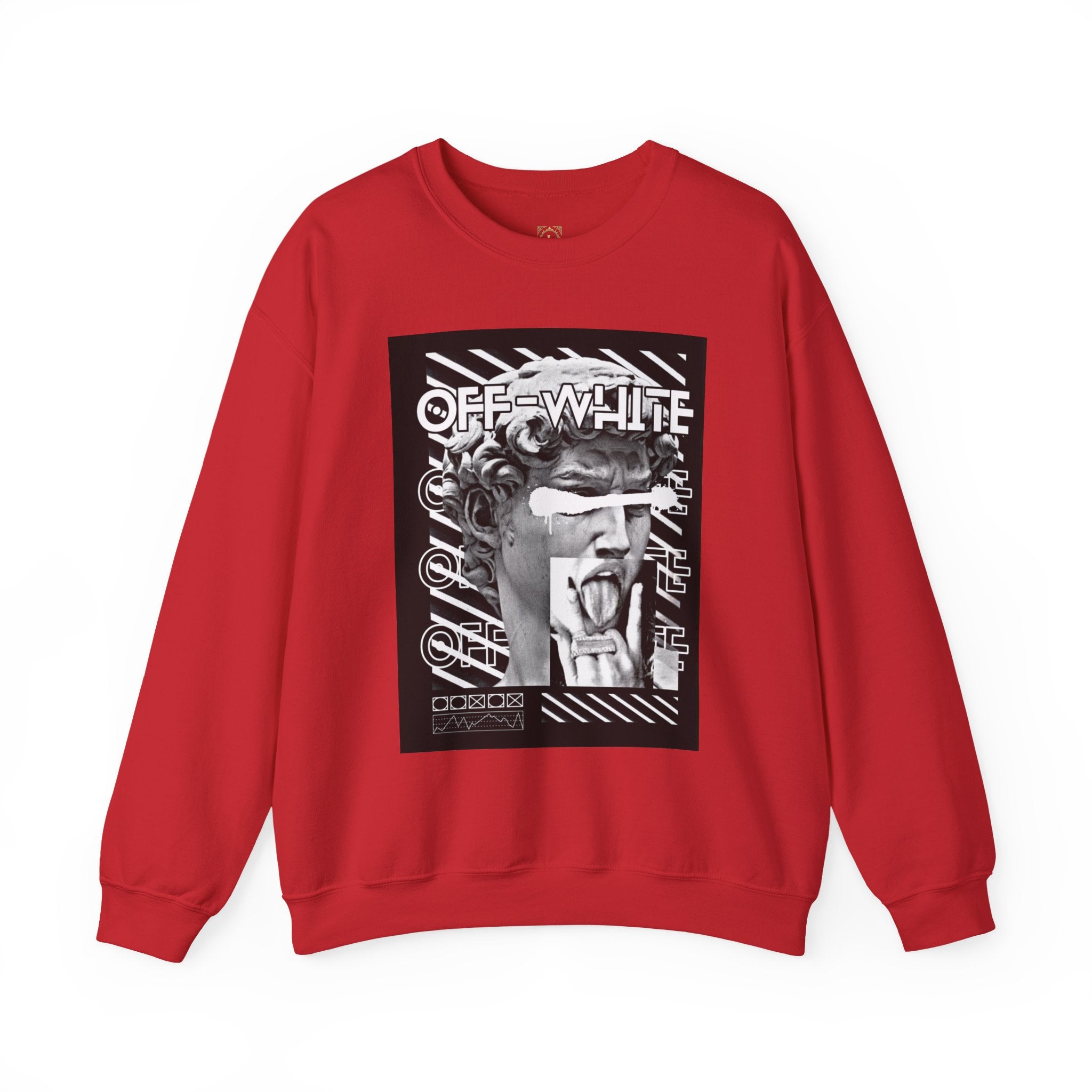 Statue Graphic Crewneck Sweatshirt — 'OFF-WHITE' Monochrome Streetwear Pullover