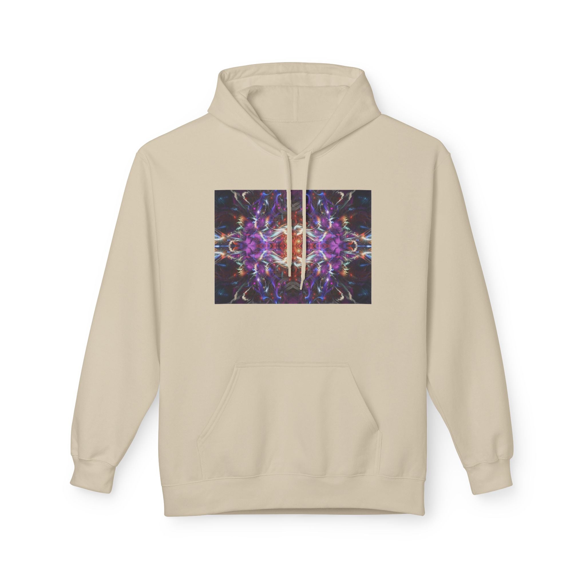 Kaleidoscope Neon Abstract Hoodie — Psychedelic Symmetry Graphic Sweatshirt