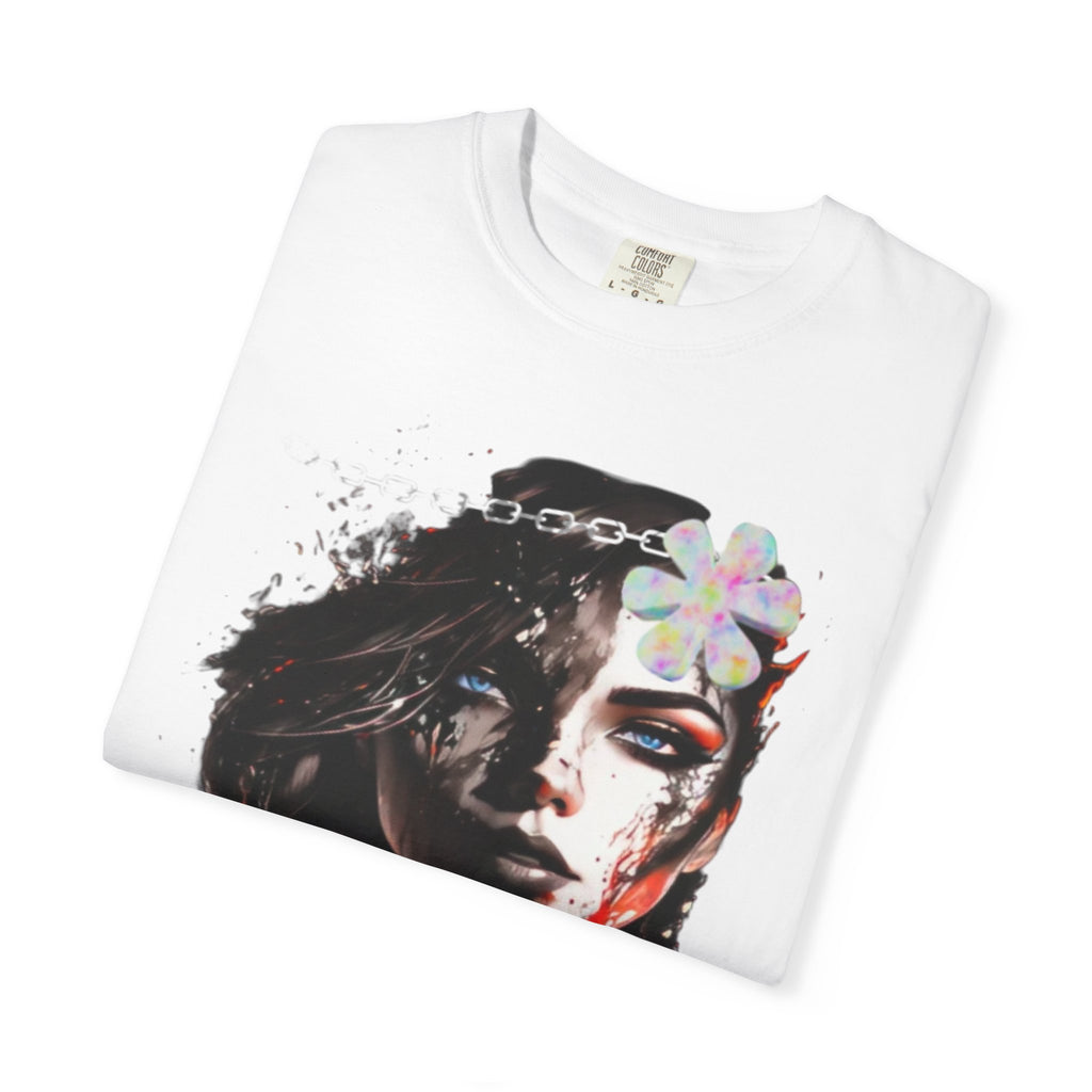 Artistic Femme Portrait T-Shirt — Watercolor Floral Face Graphic Tee