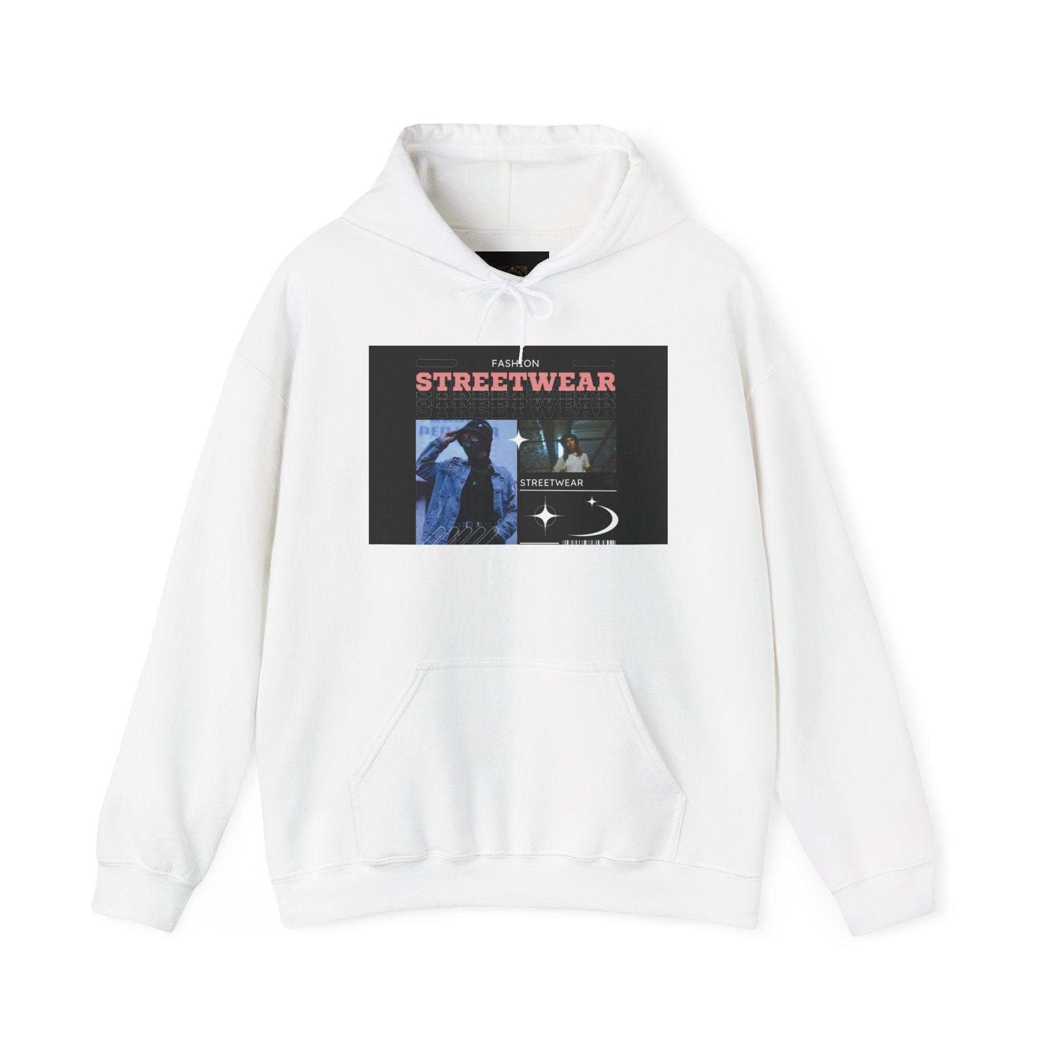 Streetwear Graphic Hoodie — Vintage Noir Collage "STREETWEAR" Design