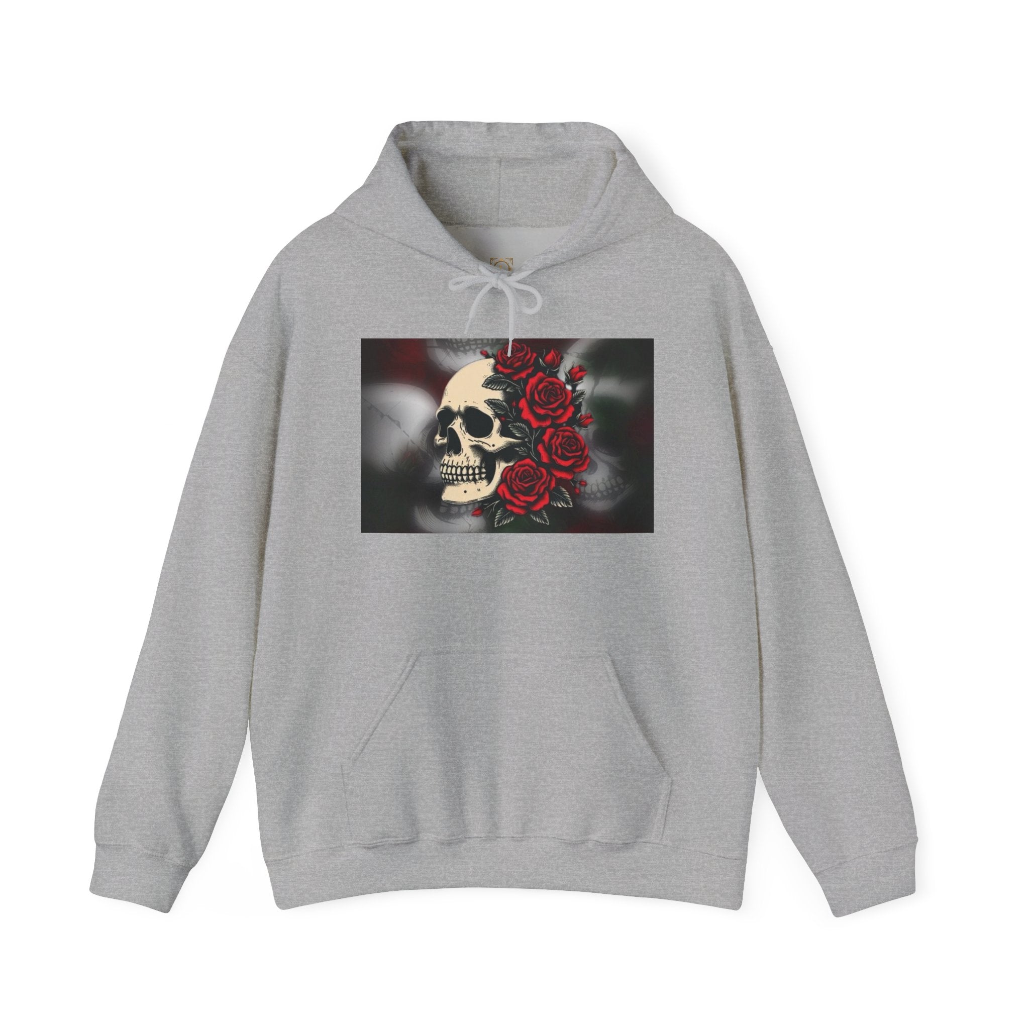 Skull with Red Roses Hoodie — Gothic Floral Skull Sweatshirt
