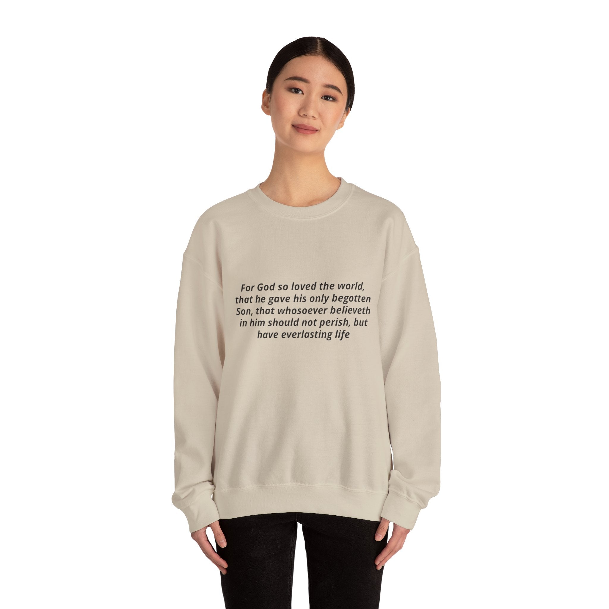 Christian Crewneck Sweatshirt – John 3:16 Scripture Design "Prophecy Child"