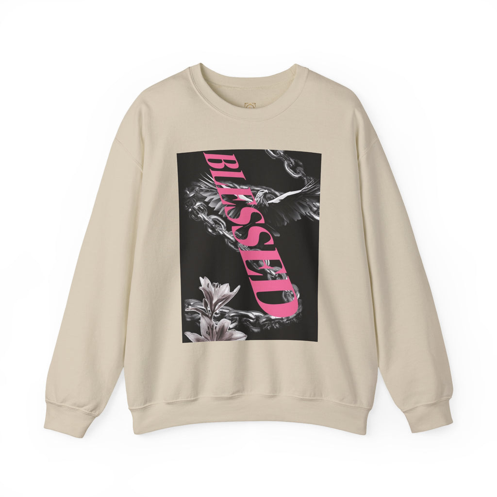 Blessed Crewneck Sweatshirt — Pink Script Floral Graphic