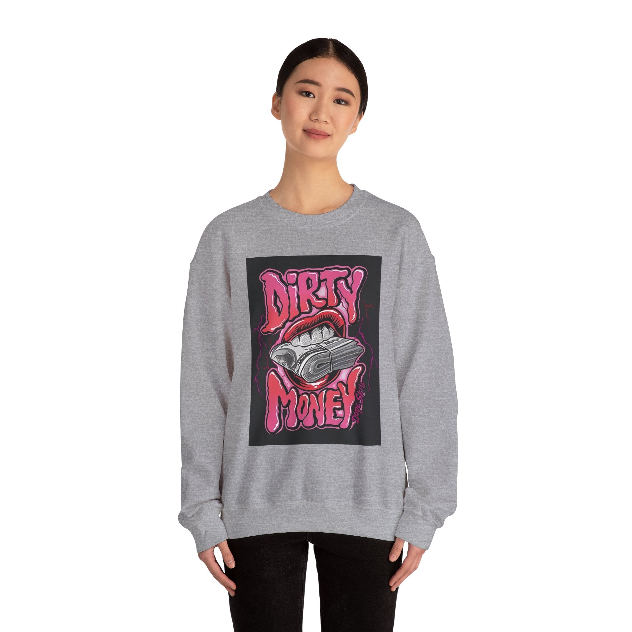Dirty Money Crewneck Sweatshirt – Retro Graphic Money & Lips Design
