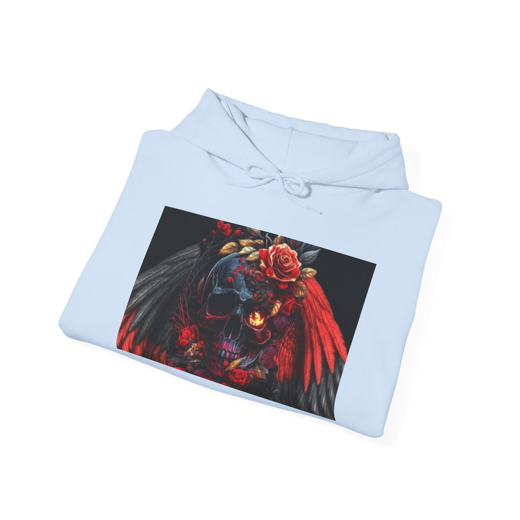 Skull Rose Wings Hoodie — Gothic Floral Skull Pullover