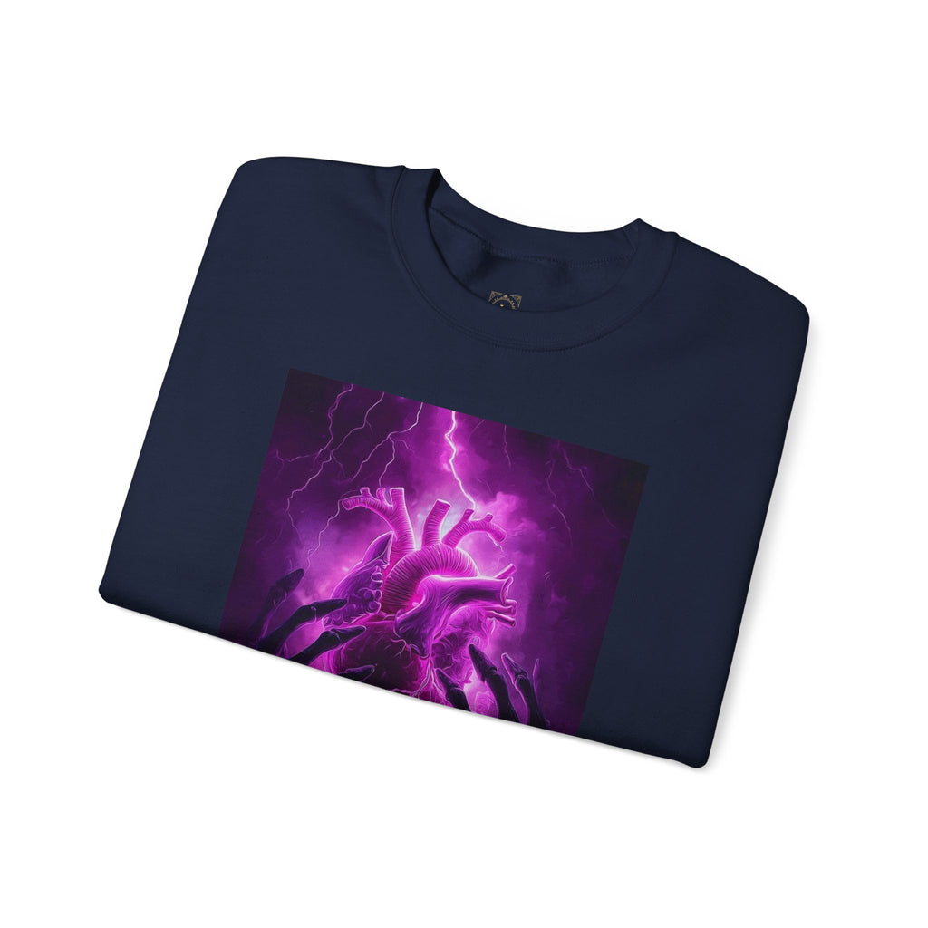 Crewneck Sweatshirt — Purple Lightning Anatomical Heart Graphic