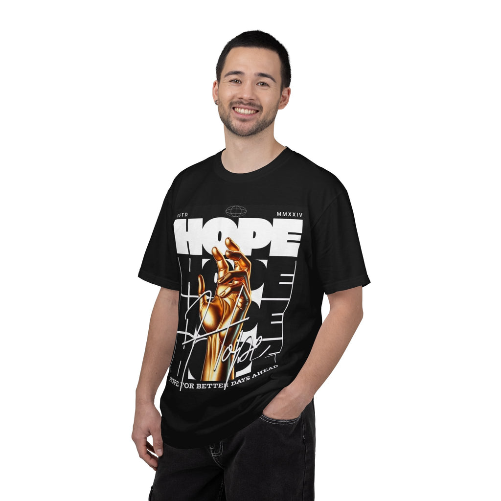Hope Vibe Graphic T-Shirt — 'Hope for Better Days Ahead' Chest Print with Gold Hand & Back 'Legaciess' Logo